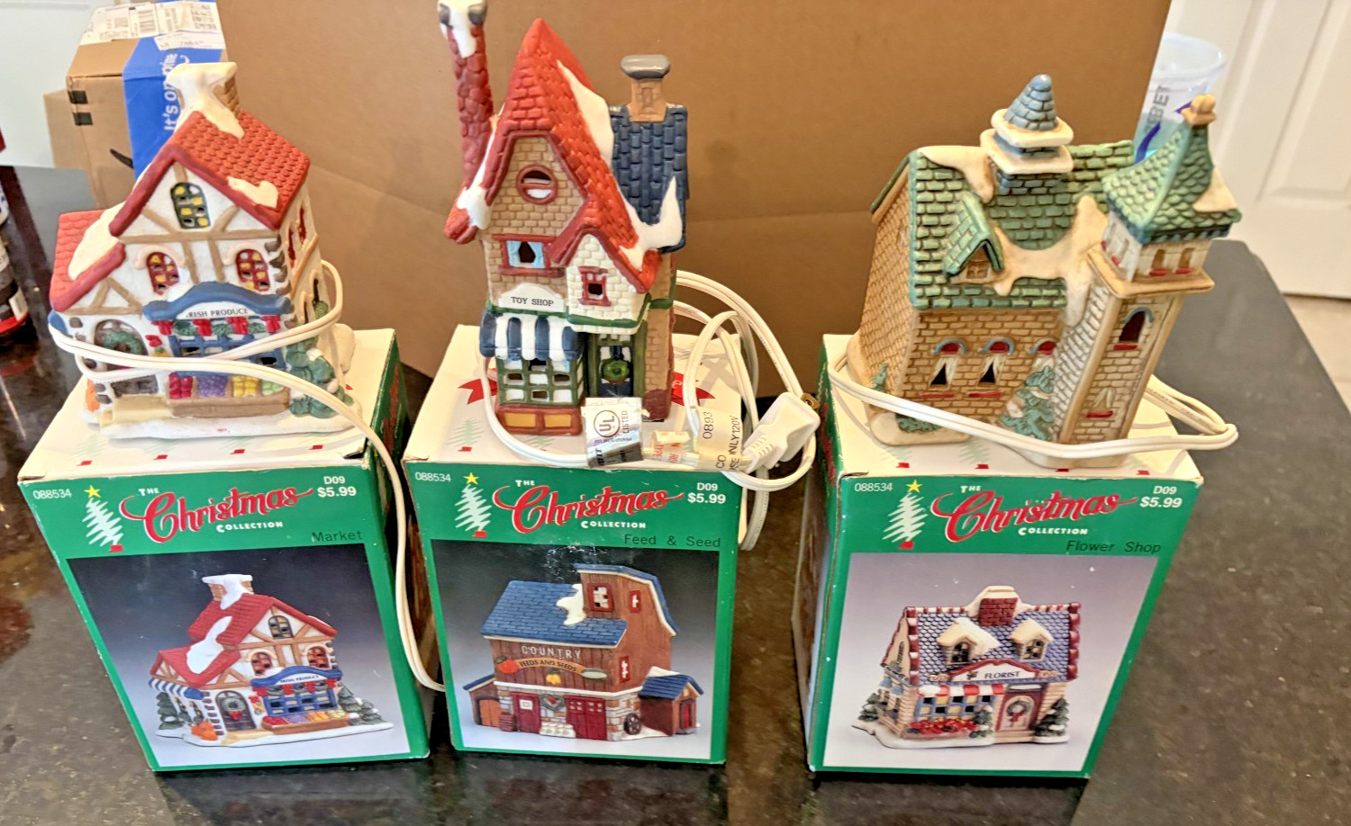The Christmas House Porcelain Village Houses Lot of 3 Lighted Boxed Works