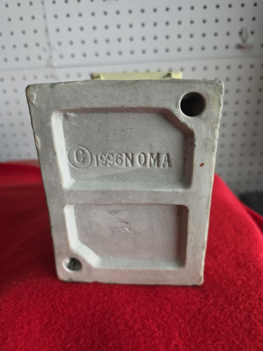 1996 Noma ceramic FIRE HOUSE Christmas village display 7½” tall x 5″ x 4″ Depth