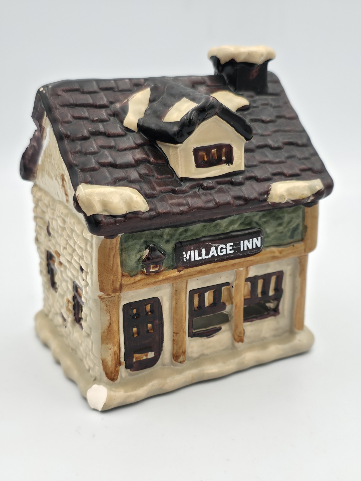 Dickens Village Candle Holder Vintage Glazed Painted Ceramic The Village Inn