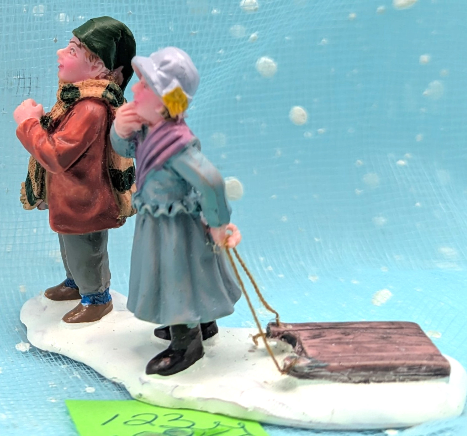 Lemax boy girl sled adorable children Christmas Village Figurine LOOSE INV123
