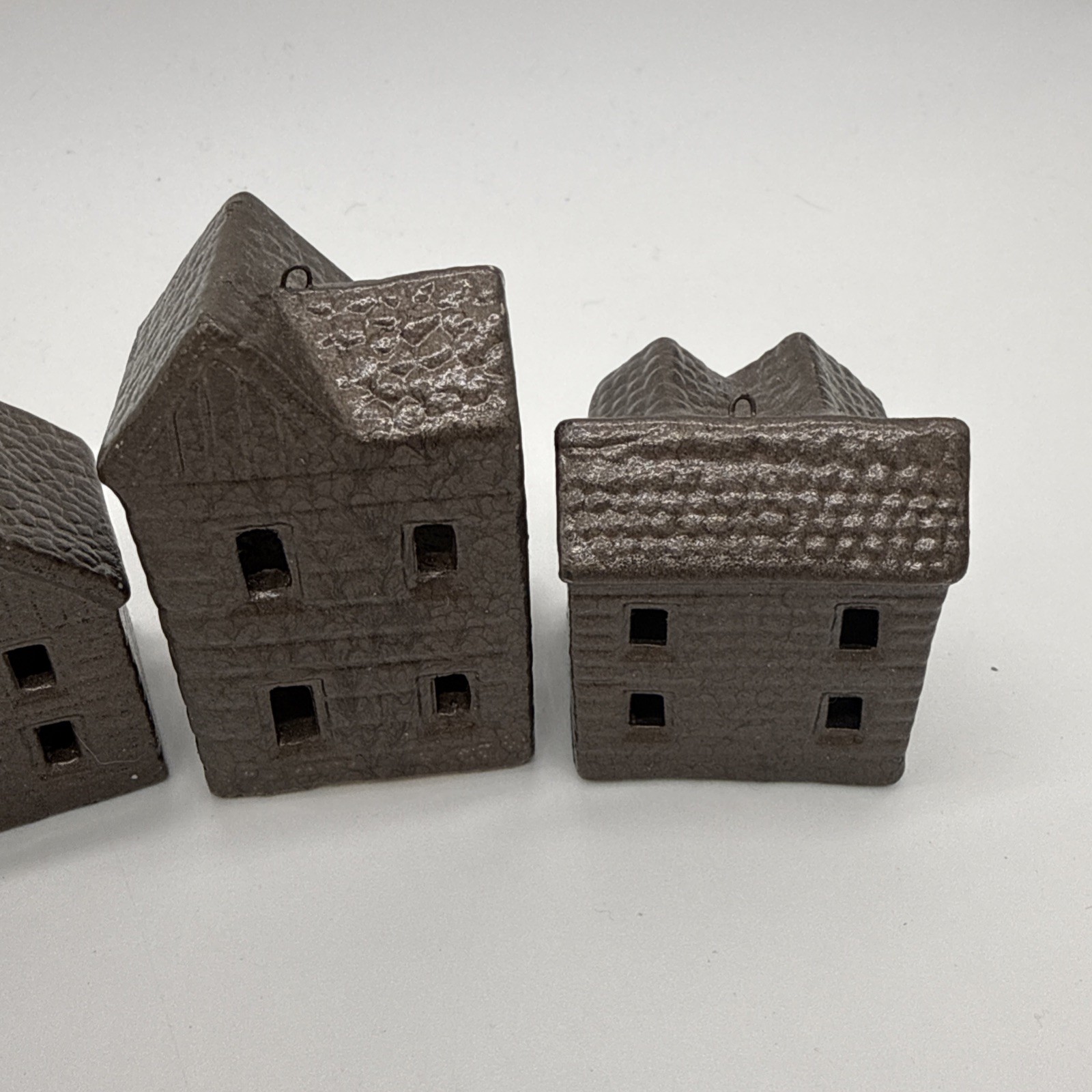 Vintage Miniature Ceramic Victorian Houses Village Set of 6 Brown Hand Painted