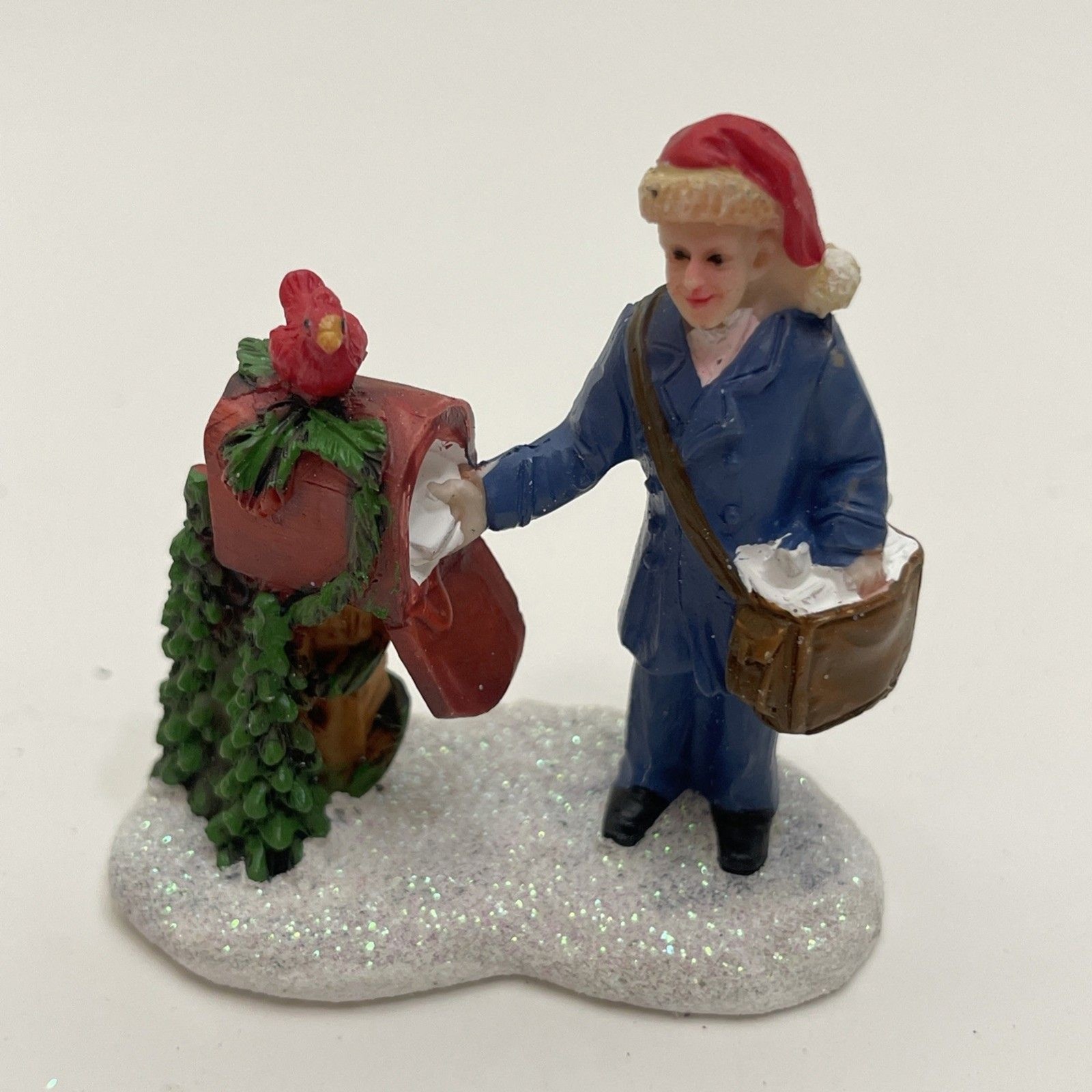 Celebrations Christmas Village Mailman At Mailbox 2.5” Tall Glittery Snow