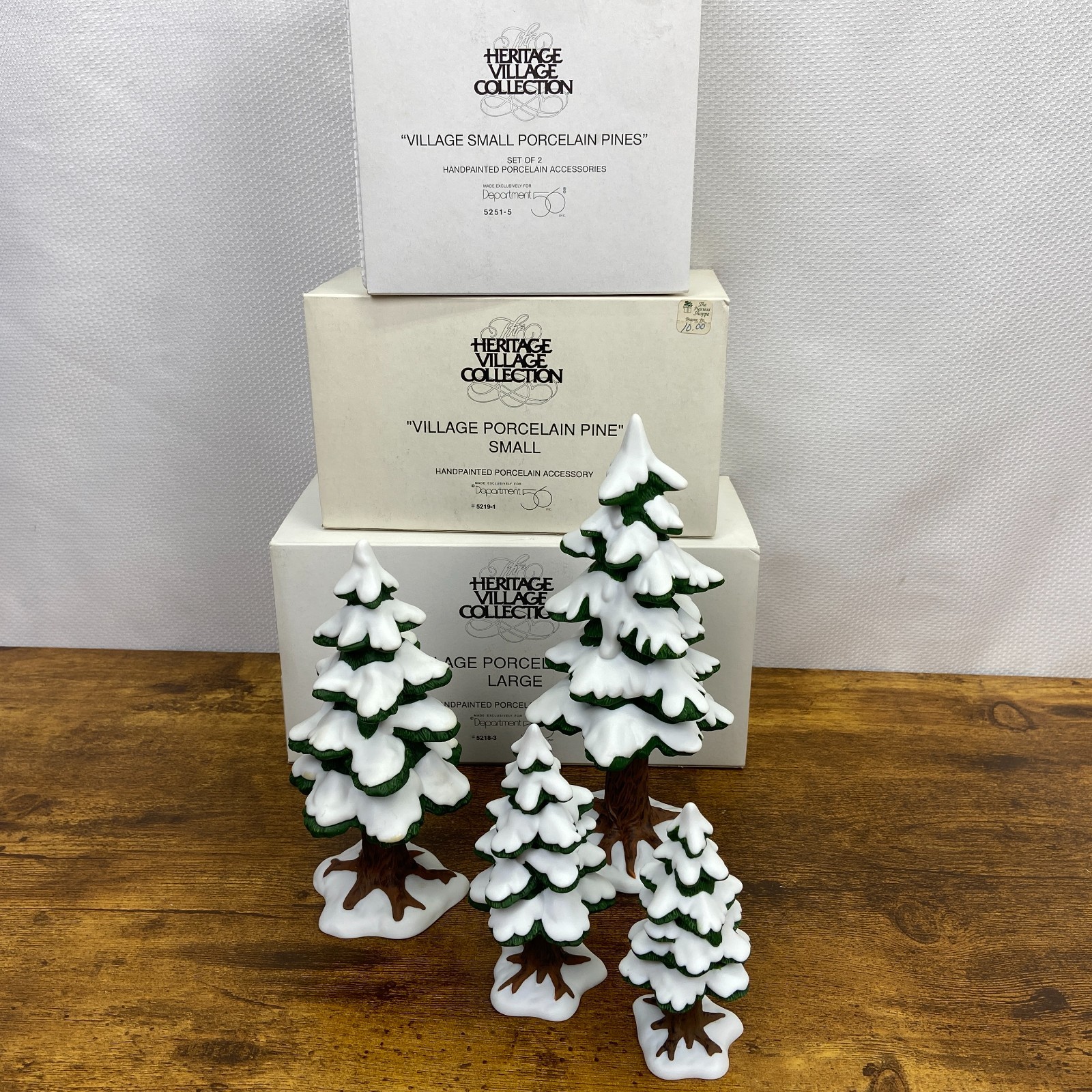 Lot Of 4 Department 56 Village Snowy Pines Porcelain Trees With Box