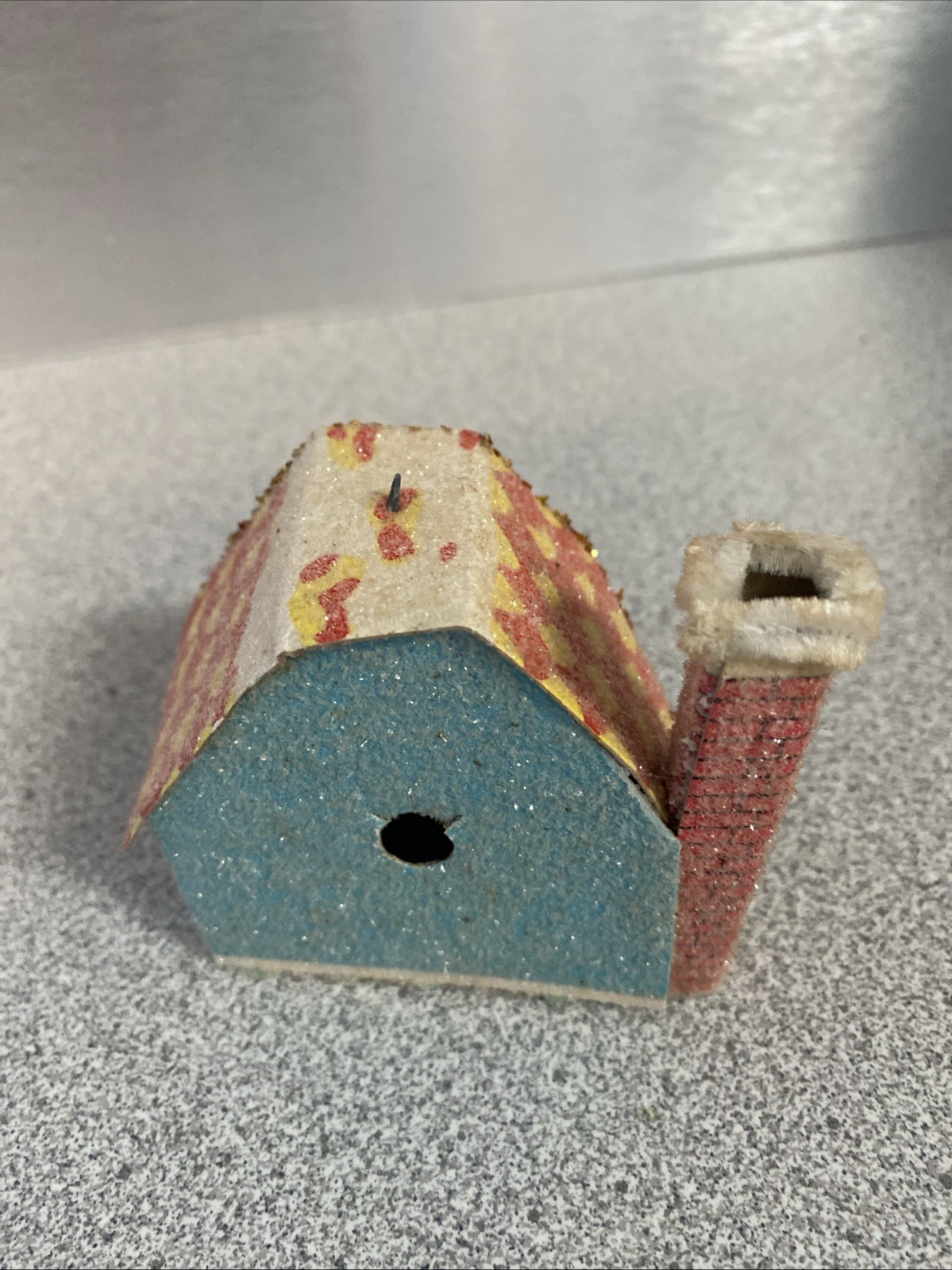 Nice Putz House + 5.5” Tall Glitter Church w/Pipe Cleaner Trim – Needs Some TLC
