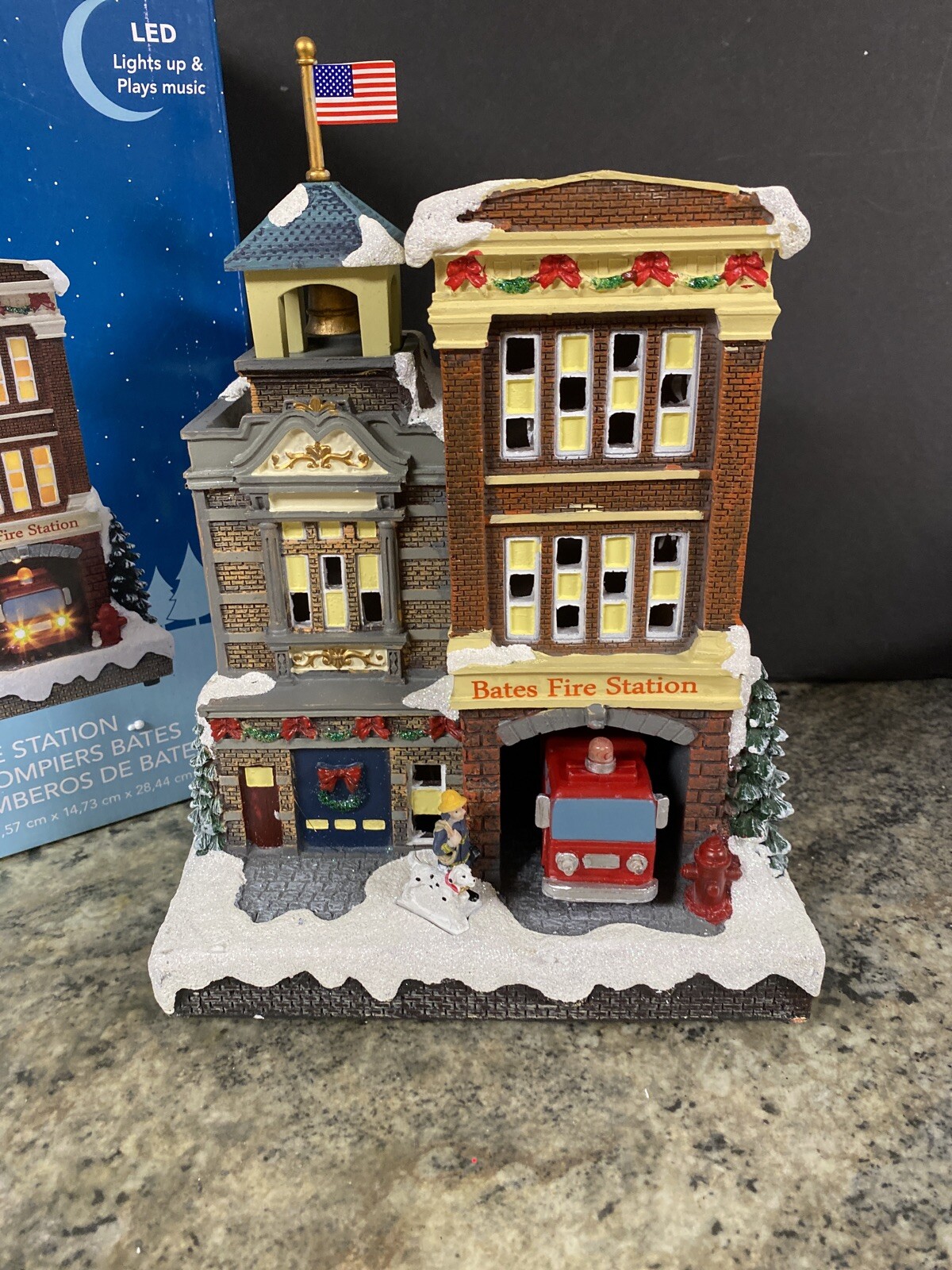 Carole Towne Bates Fire Station Animated Truck Lighted Musical Christmas Village