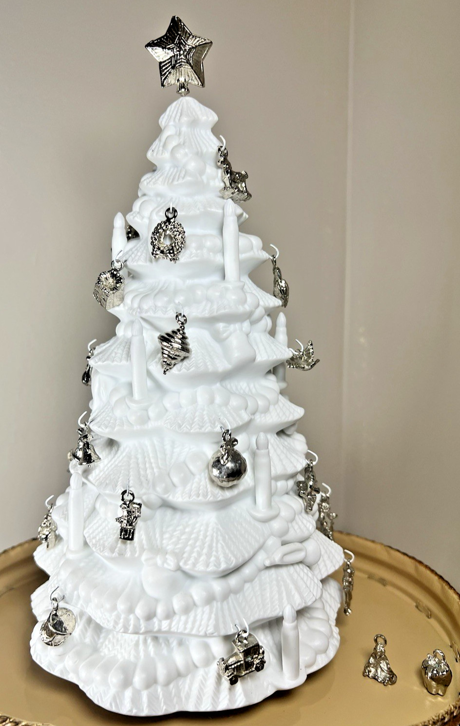 Dept 56 Winter Silhouette Porcelain Tree 25 Ornaments: NOTE! 2 Missing Hooks