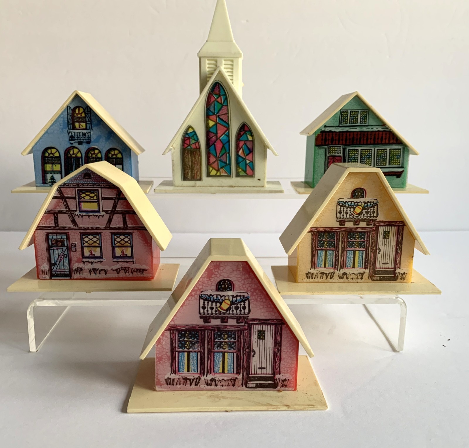Vintage Alpine Village Plastic Houses Set of (6) Light Covers