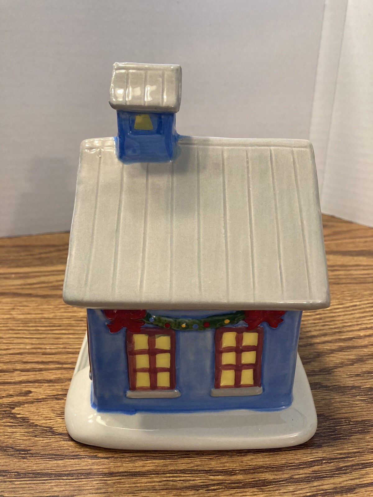 TEMPTATIONS CHRISTMAS VILLAGE HOUSE, 8 OZ. LIDDED CERAMIC RAMEKIN, 6” TALL