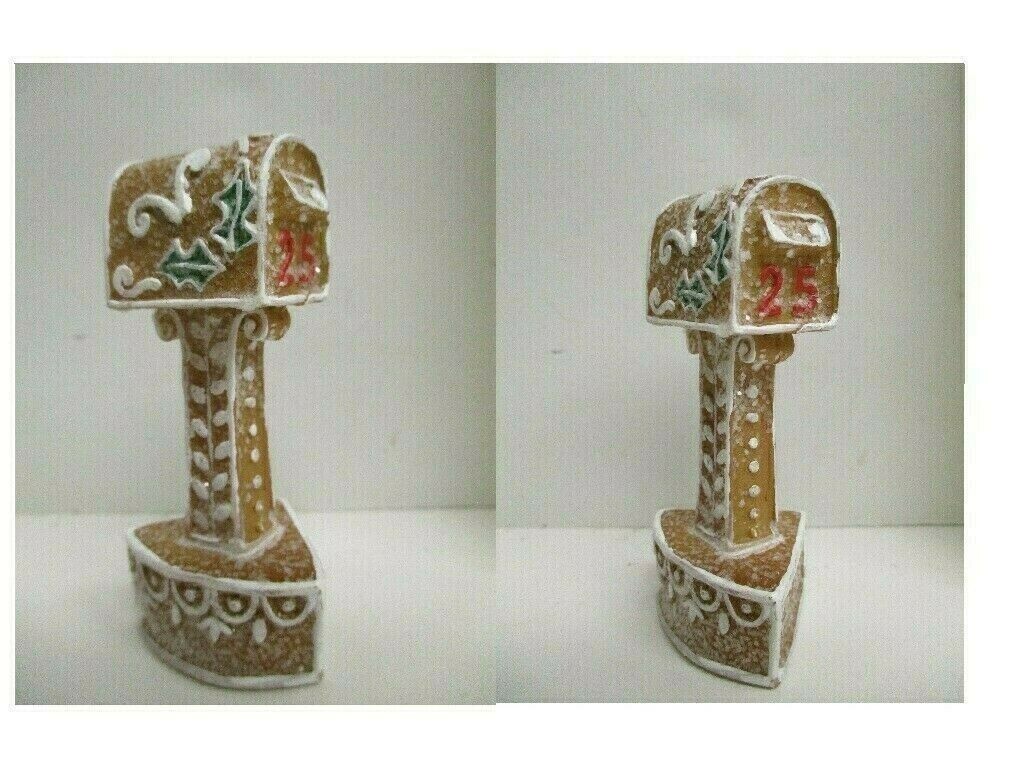 Set of 2 Gingerbread MAILBOX Cookie Candy Christmas Holiday Village Accessory 3″