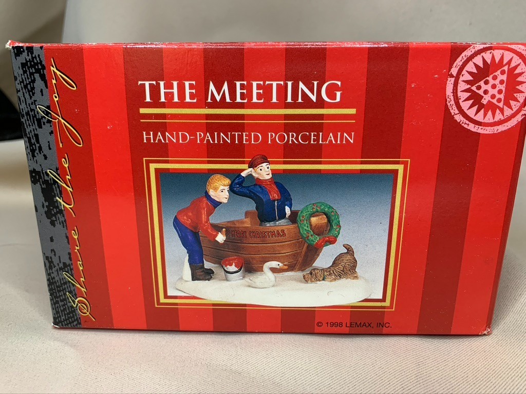 LEMAX 1998 Village HEARTHSIDE  “THE MEETING” Boat, boys dog, MERRY CHRISTMAS