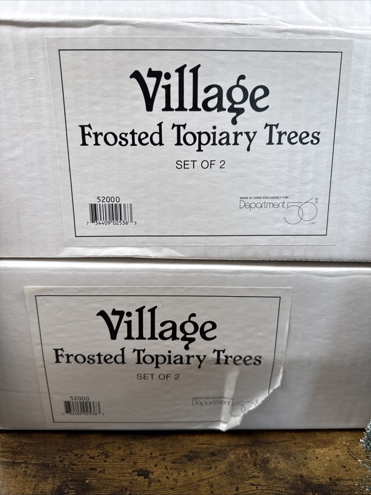 Set Of 4 Department 56 Frosted Topiary Trees Village Christmas 12”