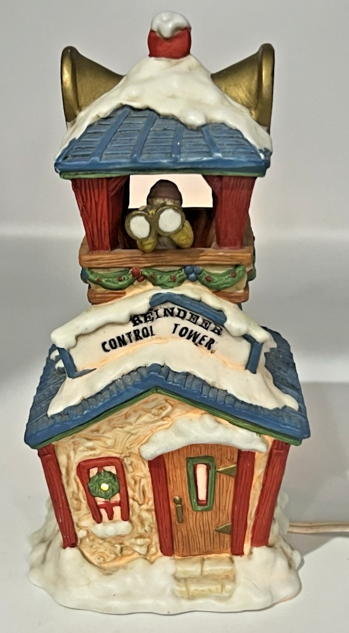 1993 Mercuries USA Lighted Ceramic Reindeer Control Tower Christmas Village