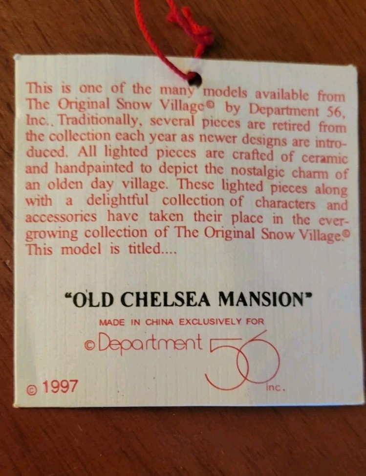 Dept 56 Original Snow Village OLD CHELSEA MANSION Retired 54903 w/Book