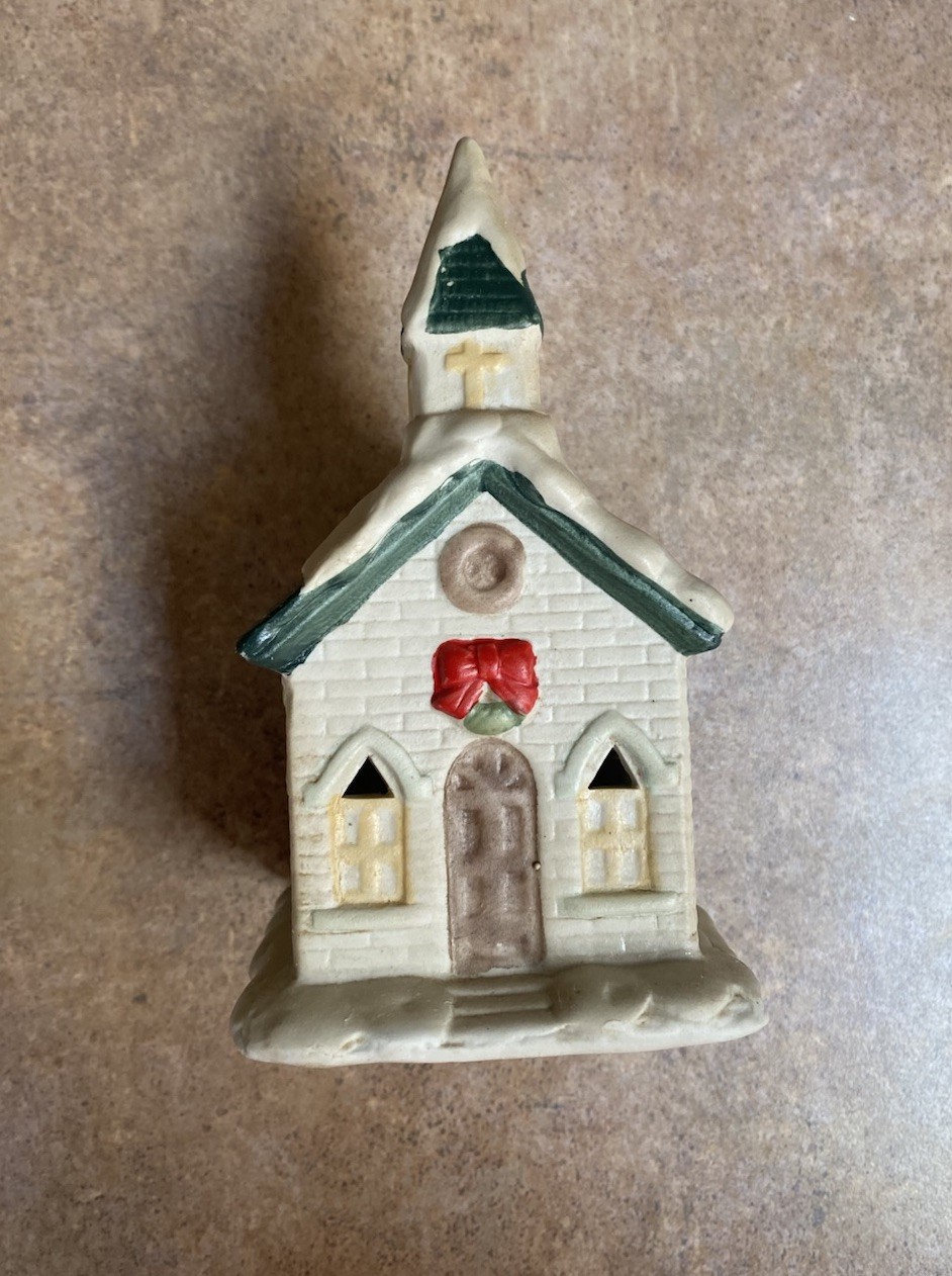 Vintage Hand Painted Porcelain Church Christmas Village Decoration