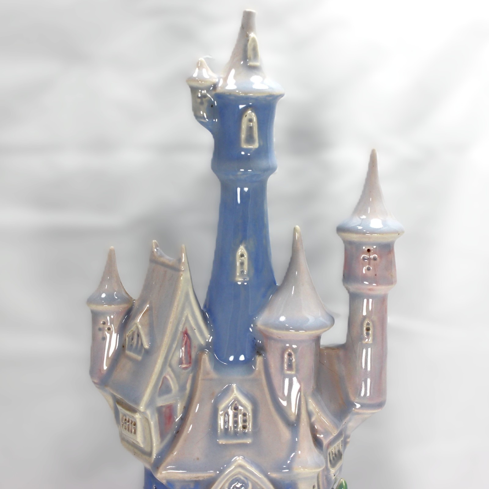Vintage Fairytale Princess Castle Ceramic Blue Pink Cinderella Statue 10″