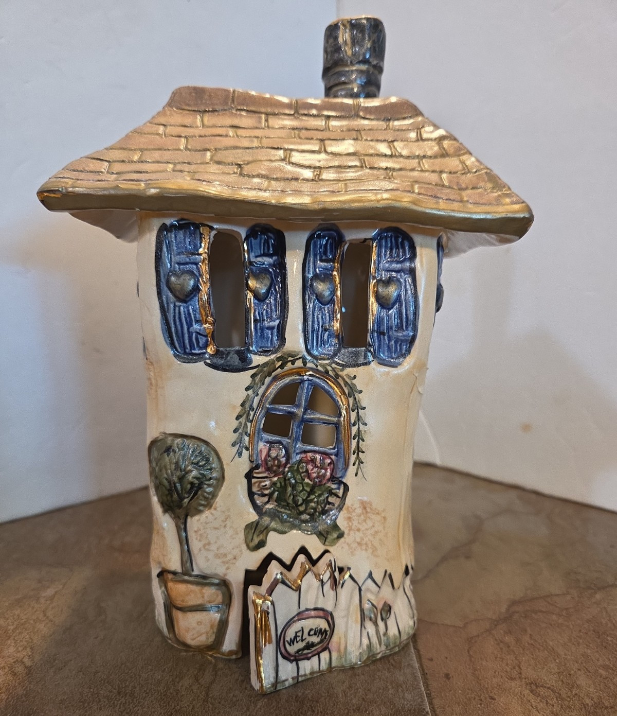 2000 Blue Sky Clayworks Heather Goldminc Welcome House Tea Lite holder