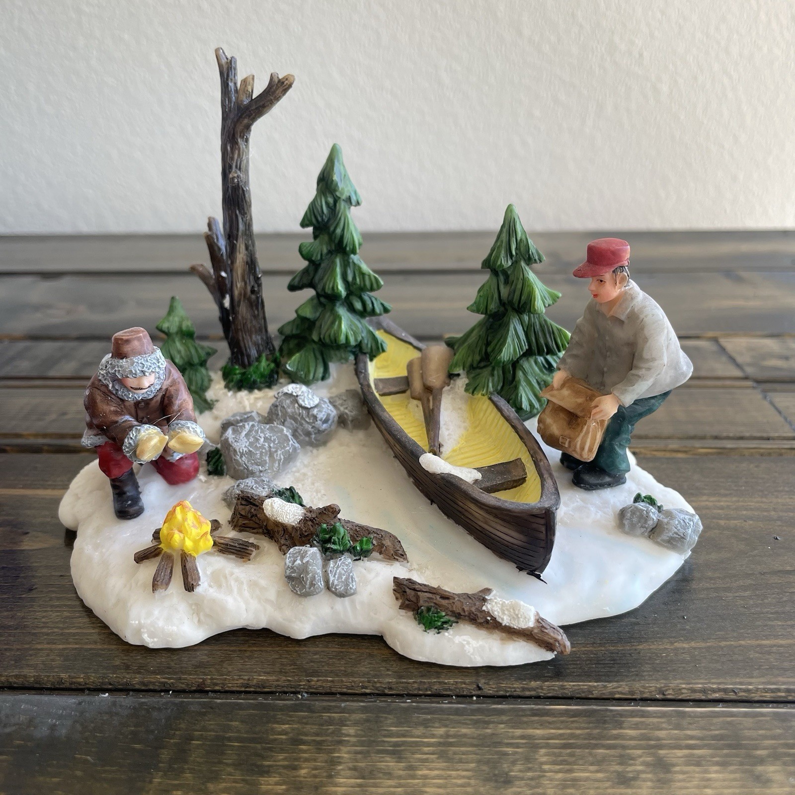 Heartland Valley Christmas Village Accessory Winter Camping Rowboat Campfire