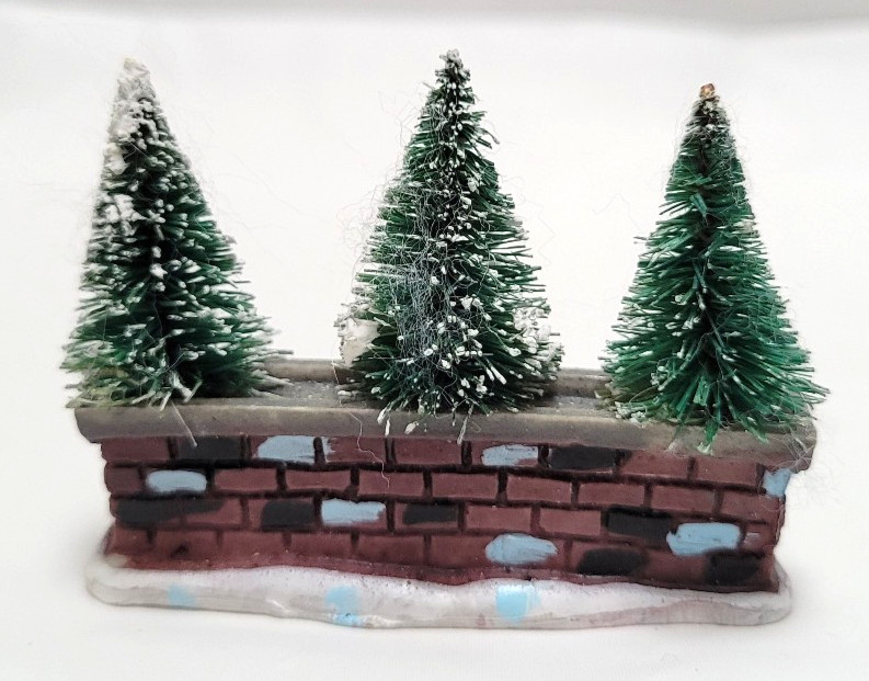 Lemax Miniature Green Flocked Bottle Brush Christmas Trees in Brick Planter