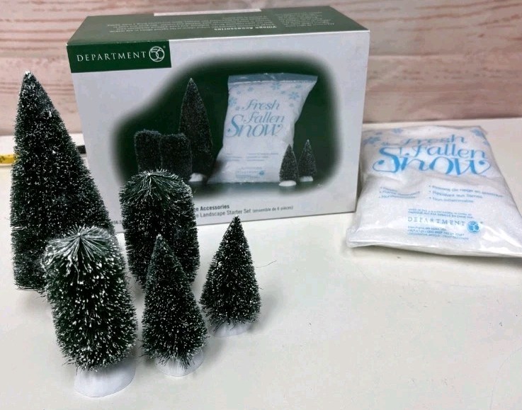 Dept 56 Village Landscape Starter Set Trees Snow Christmas Holiday 6 Pieces NEW