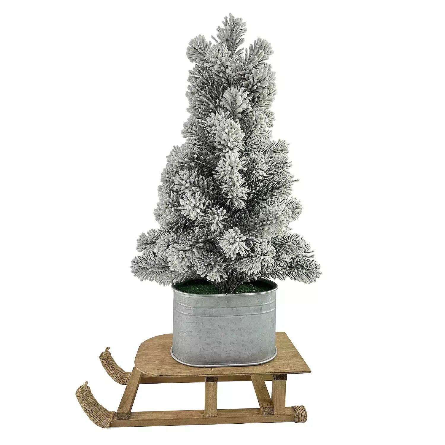 NEW! St. Nicholas Square Sleigh Potted Flocked Christmas Tree Floor Décor 28″