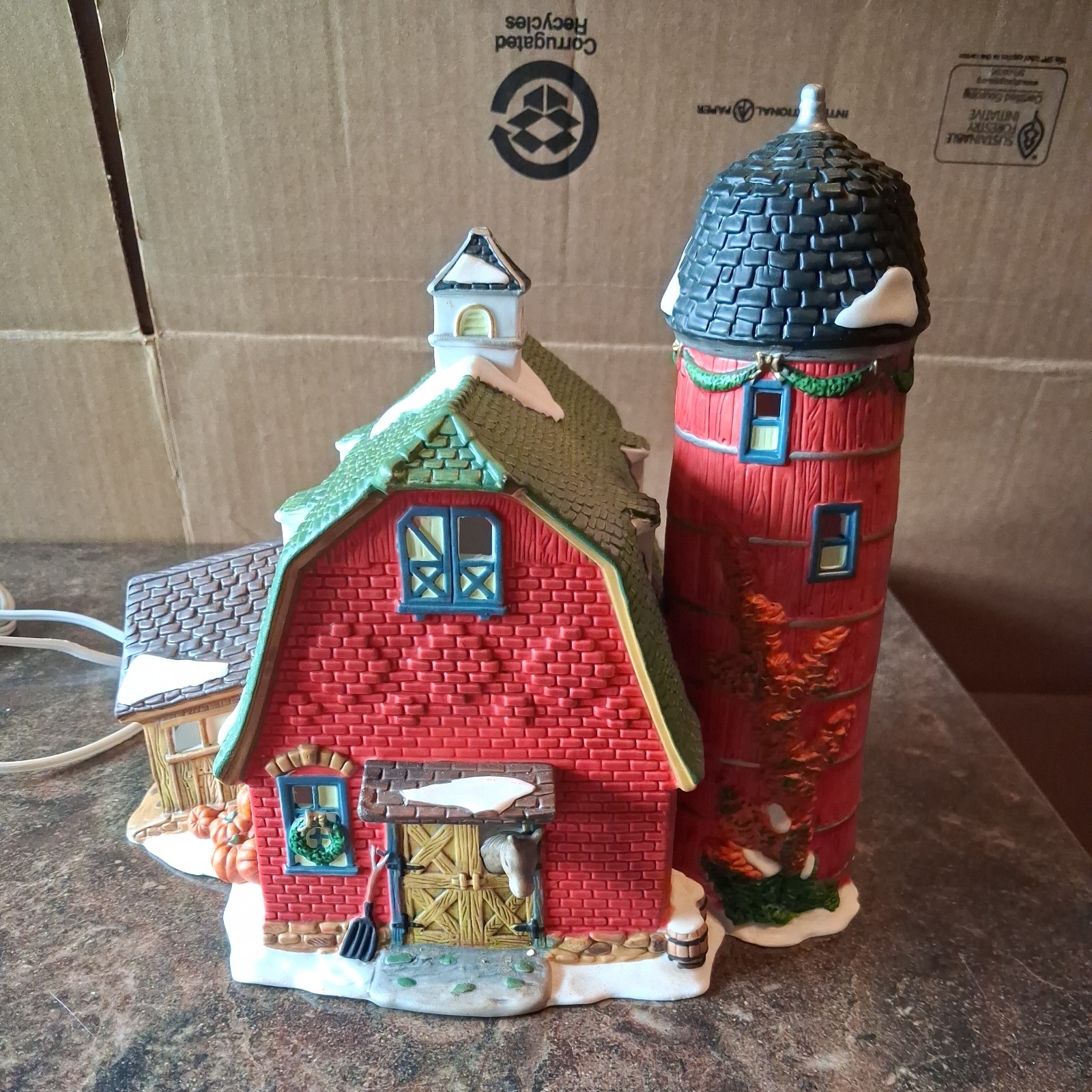 O’Well Ltd Edition Red Green Roof Barn Lighted Christmas Valley Village