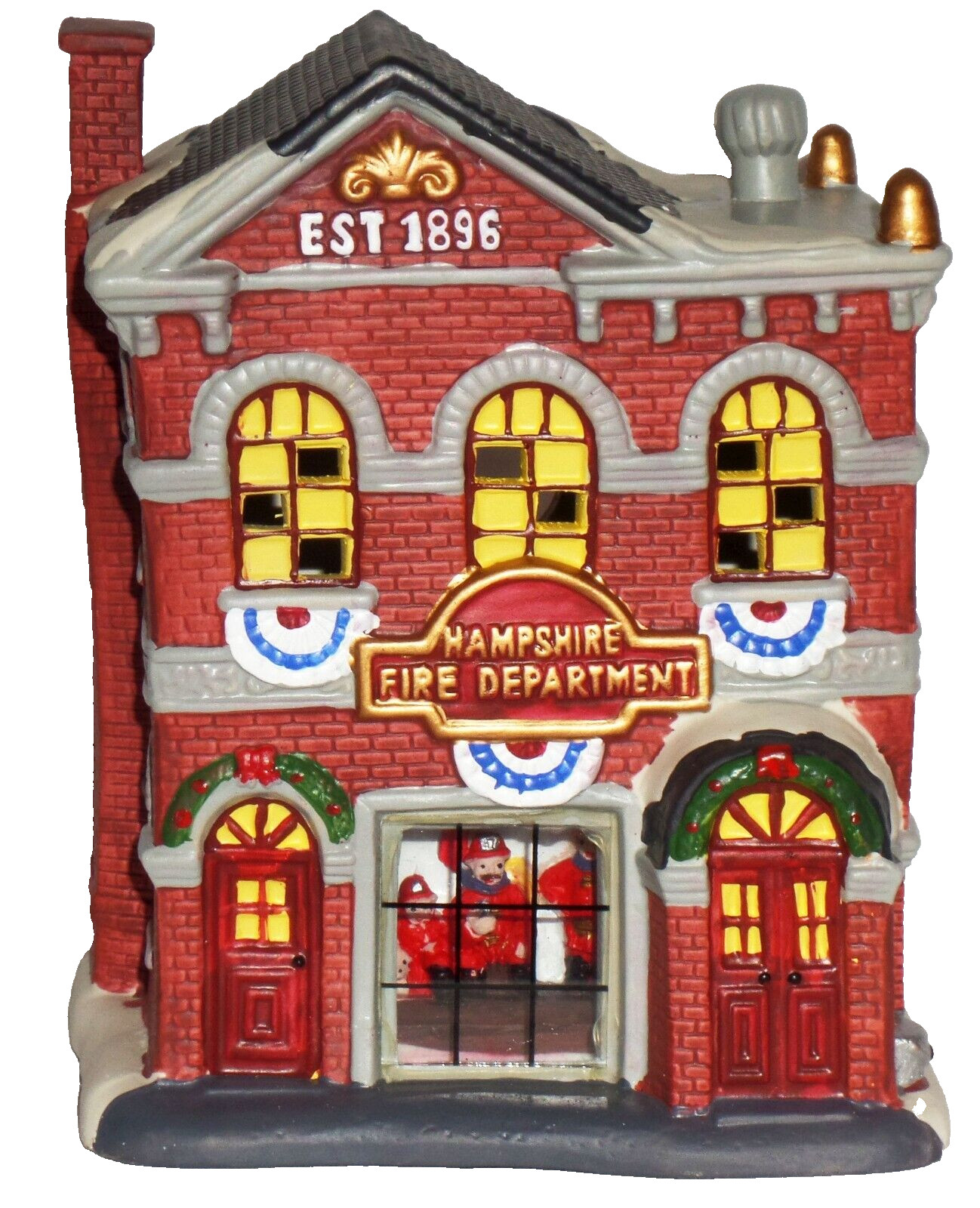 Holiday Time FIRE DEPARTMENT Vintage Victorian Light Up Christmas Village (S13)