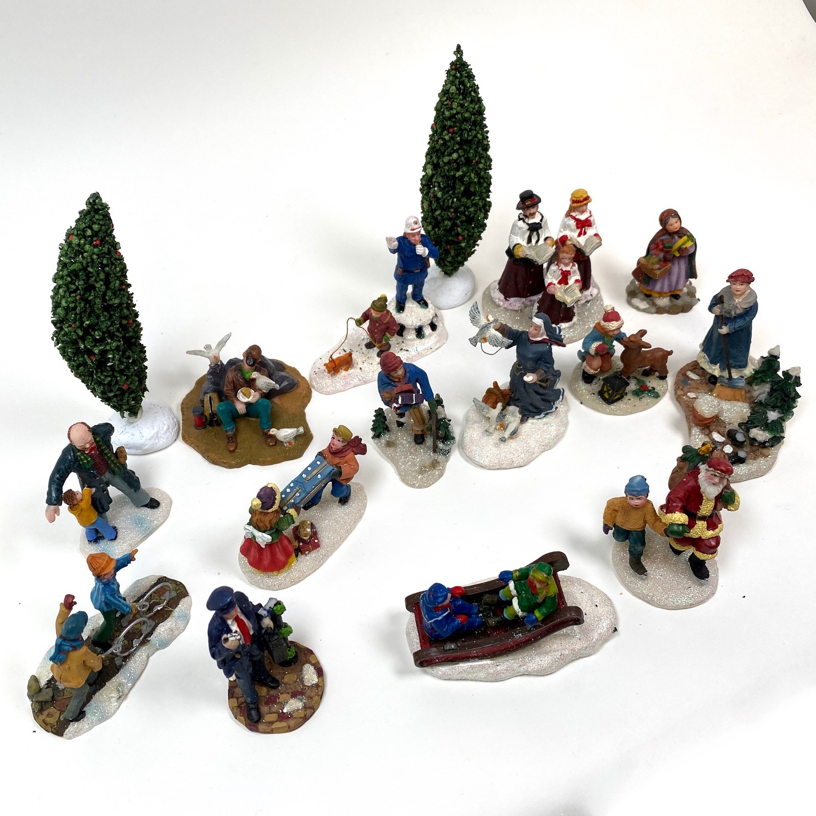 14 Snow Village Scenes + 2 Trees -A Wonderful Addition to Your Christmas Village