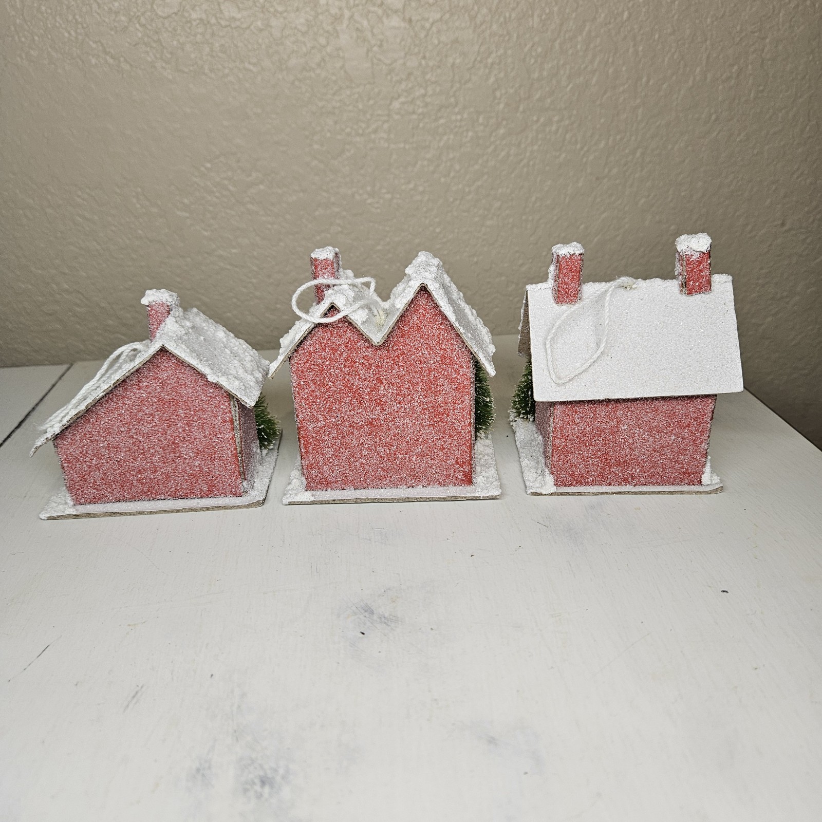 Putz Mica Glitter House Village Red Christmas Ornament Cardboard Kitsch Mini 3