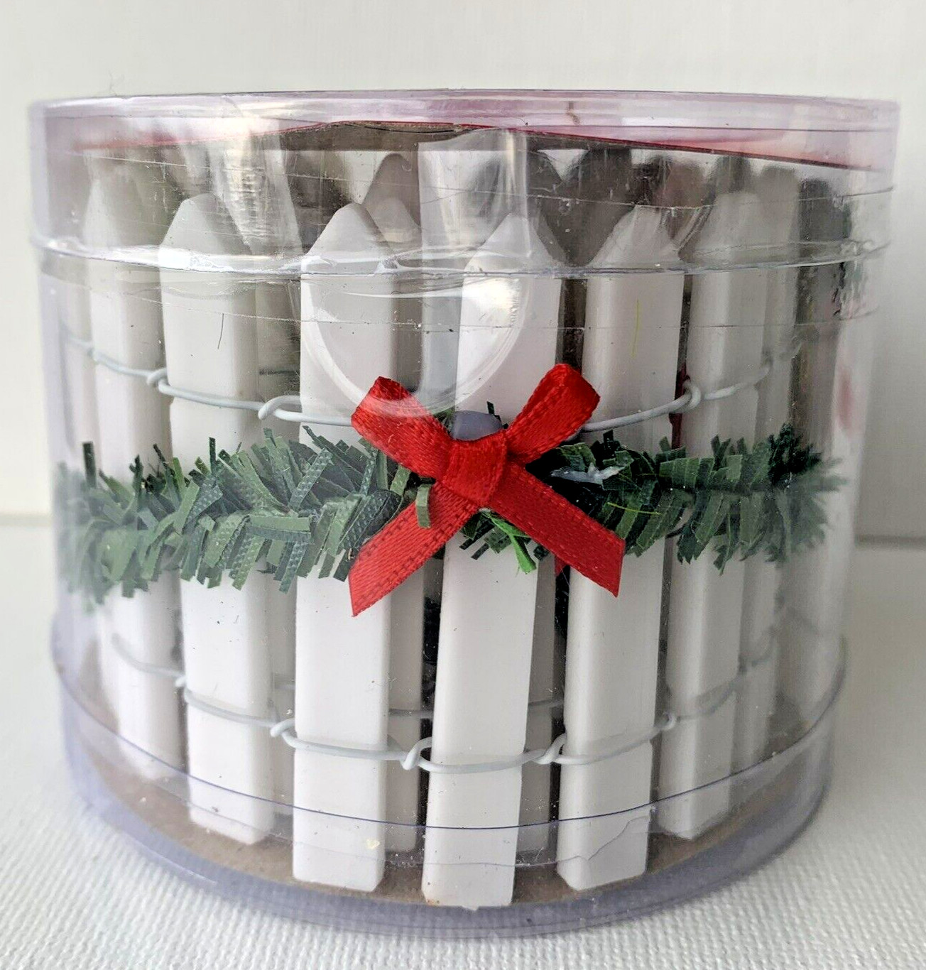 Christmas Village White Picket Fence Green Garland and Red Bow Holiday Time 23″