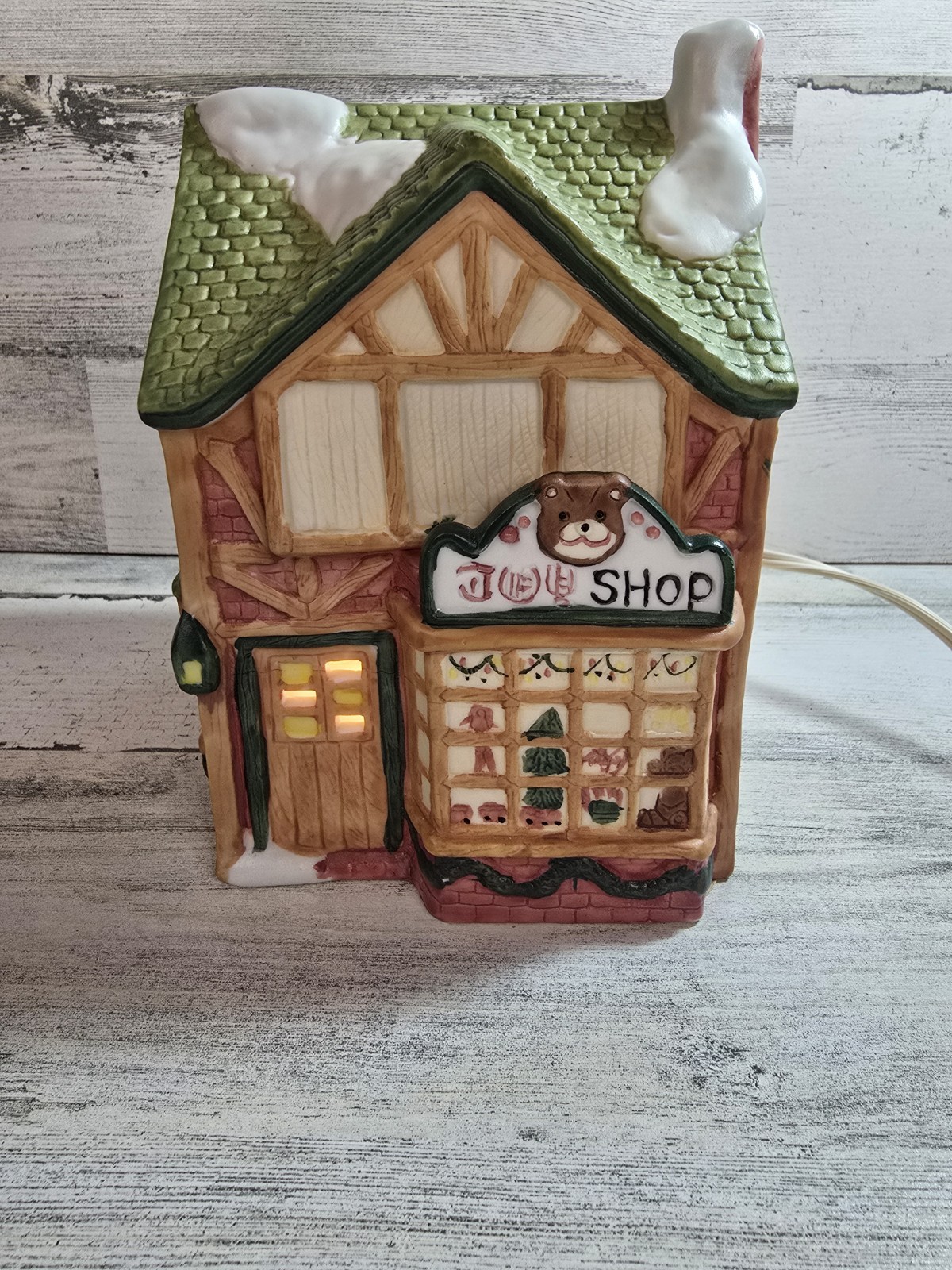 Vintage 1990 Rex & Lee Ceramic Lighted Christmas Village Toy Shop House Decor