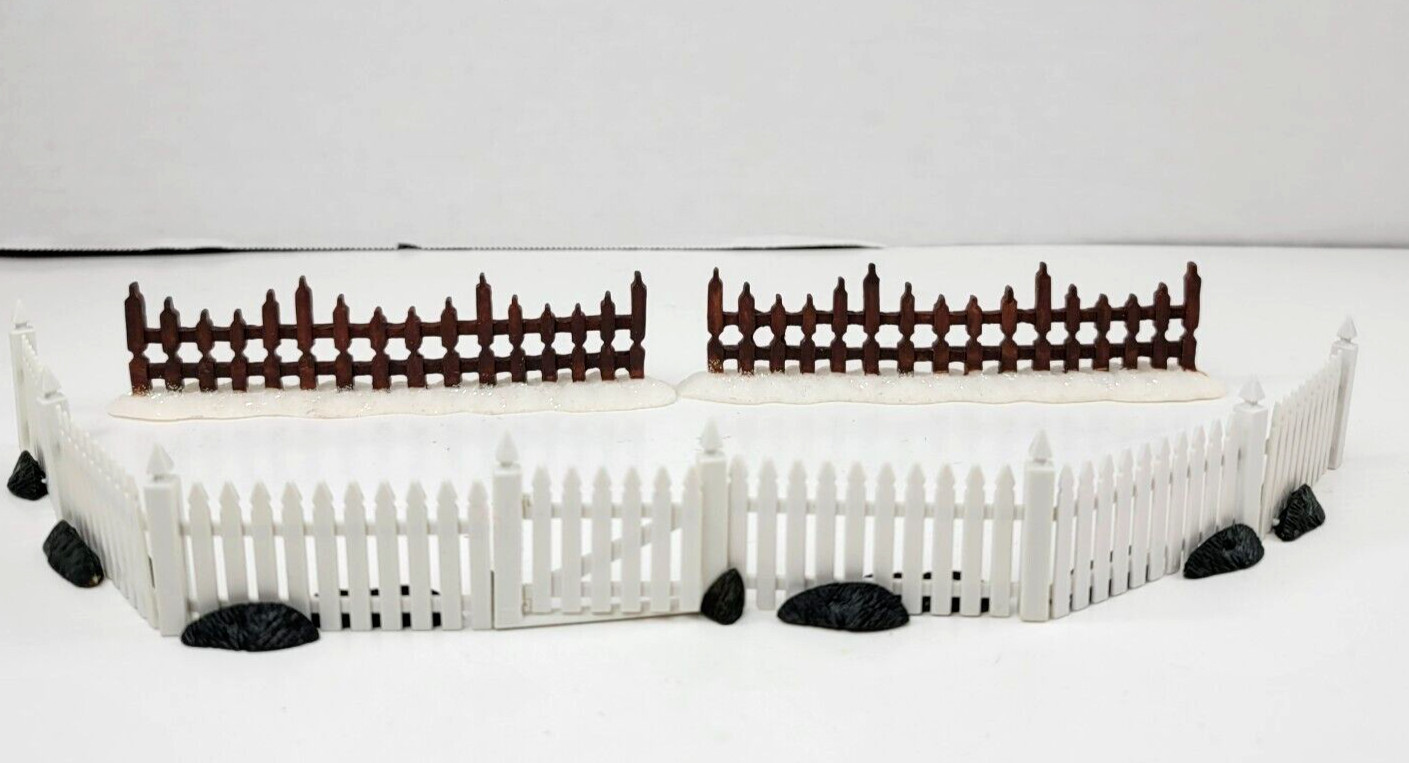 9 Pc Christmas Village Fence Sections Garden Gate Door White Brown Mini Dollhous