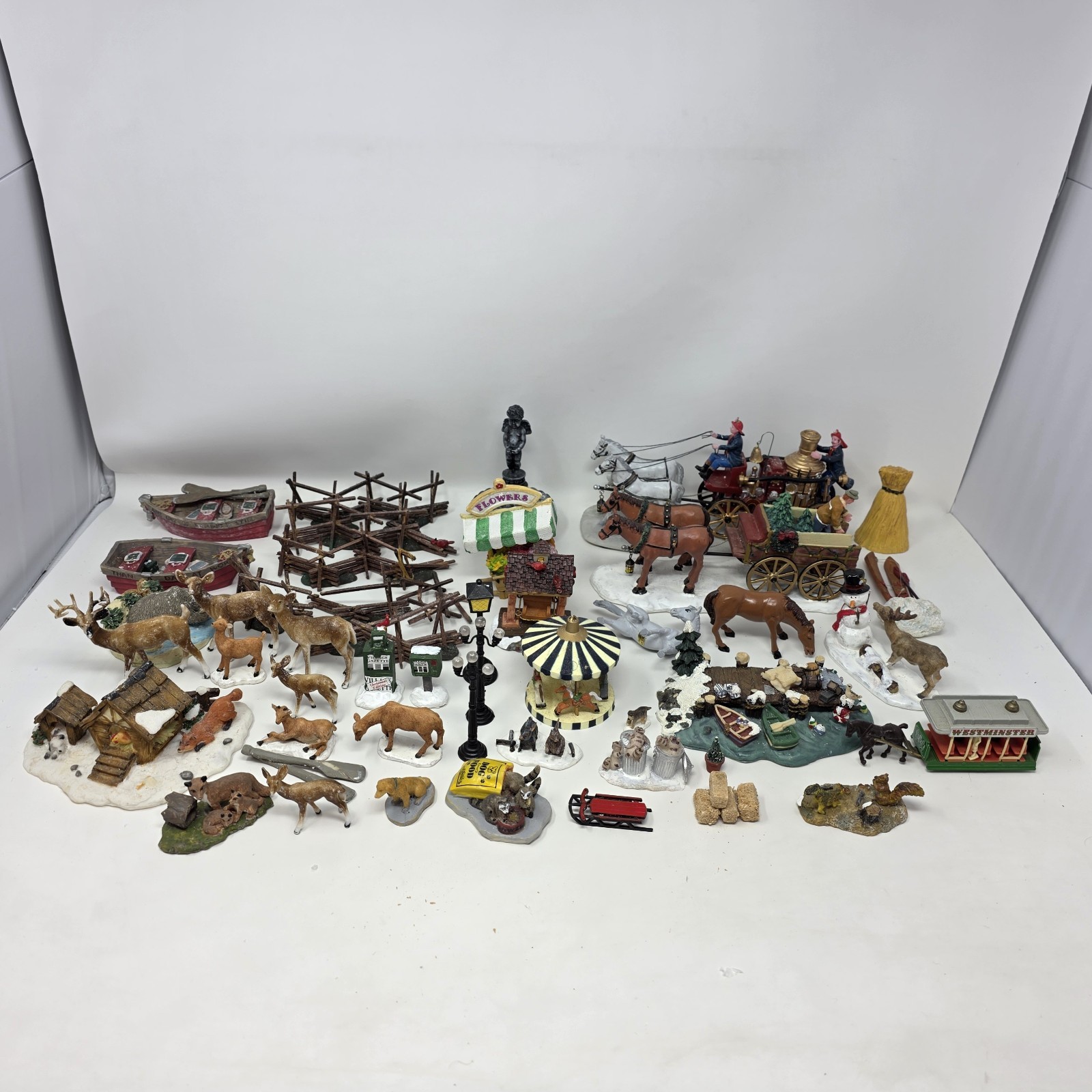 Lot of 35 Mini Resin Christmas Village Figurines Animals and Objects Accessories