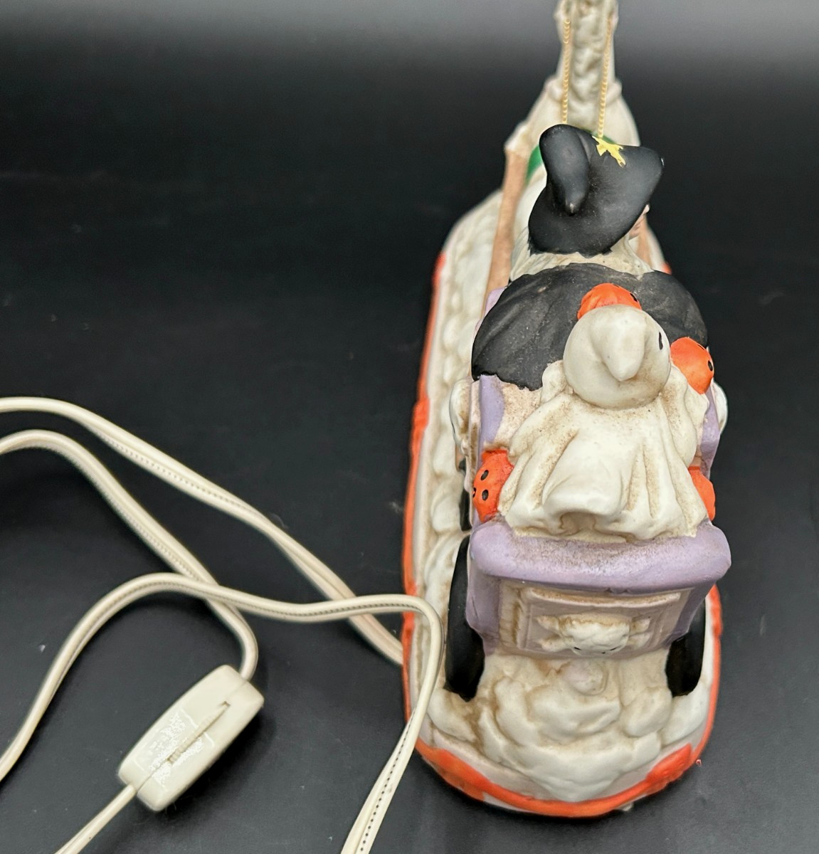 Vintage Halloween Porcelain Lighted Spooky Horse Drawn Witch Carriage