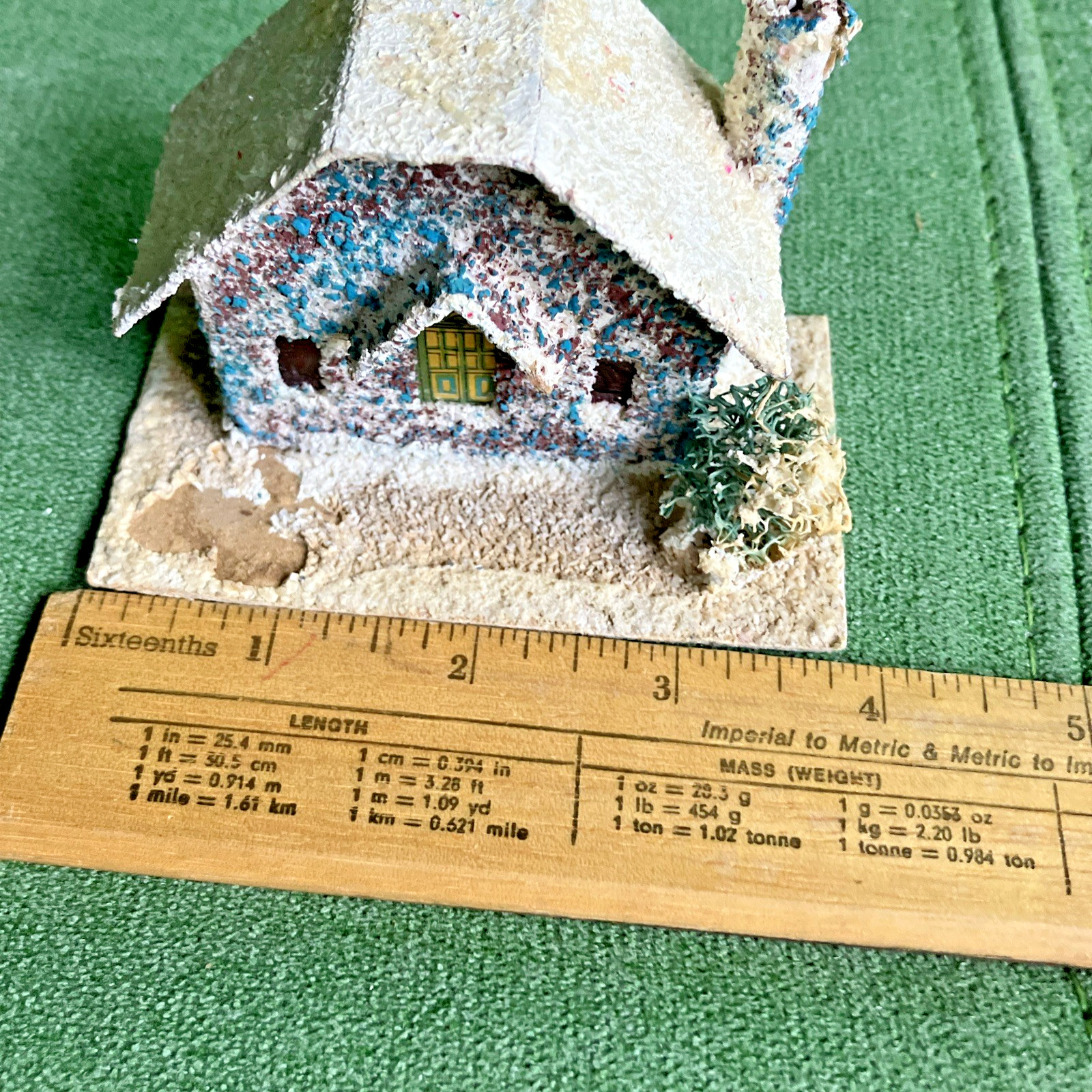 5 Different VTG Christmas Putz Houses, Cardboard w Mica Glitter, Windows, Trees