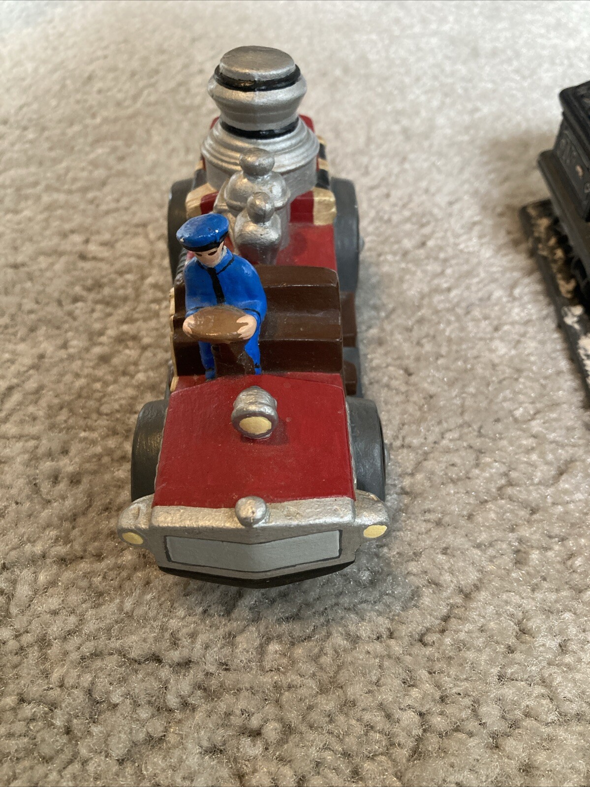 2 Vintage Byron Molds Fire Engine And Train Ceramic Hand Painted *Small Chips*