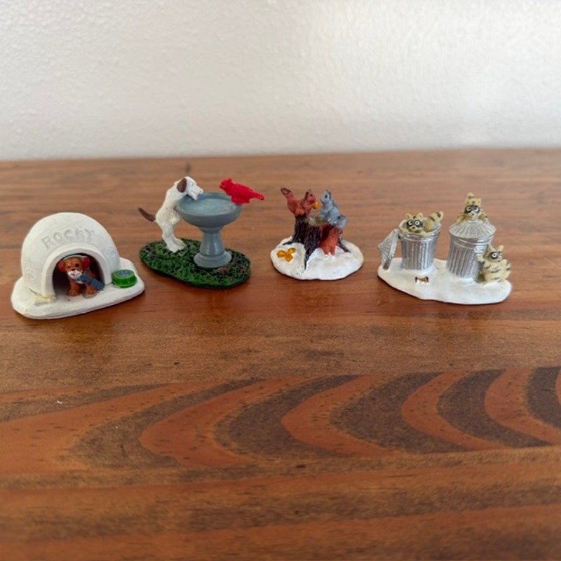 Lemax Mixed Lot Chipmunks, Trash Bandits, Igloo Dog House and Bird Bath