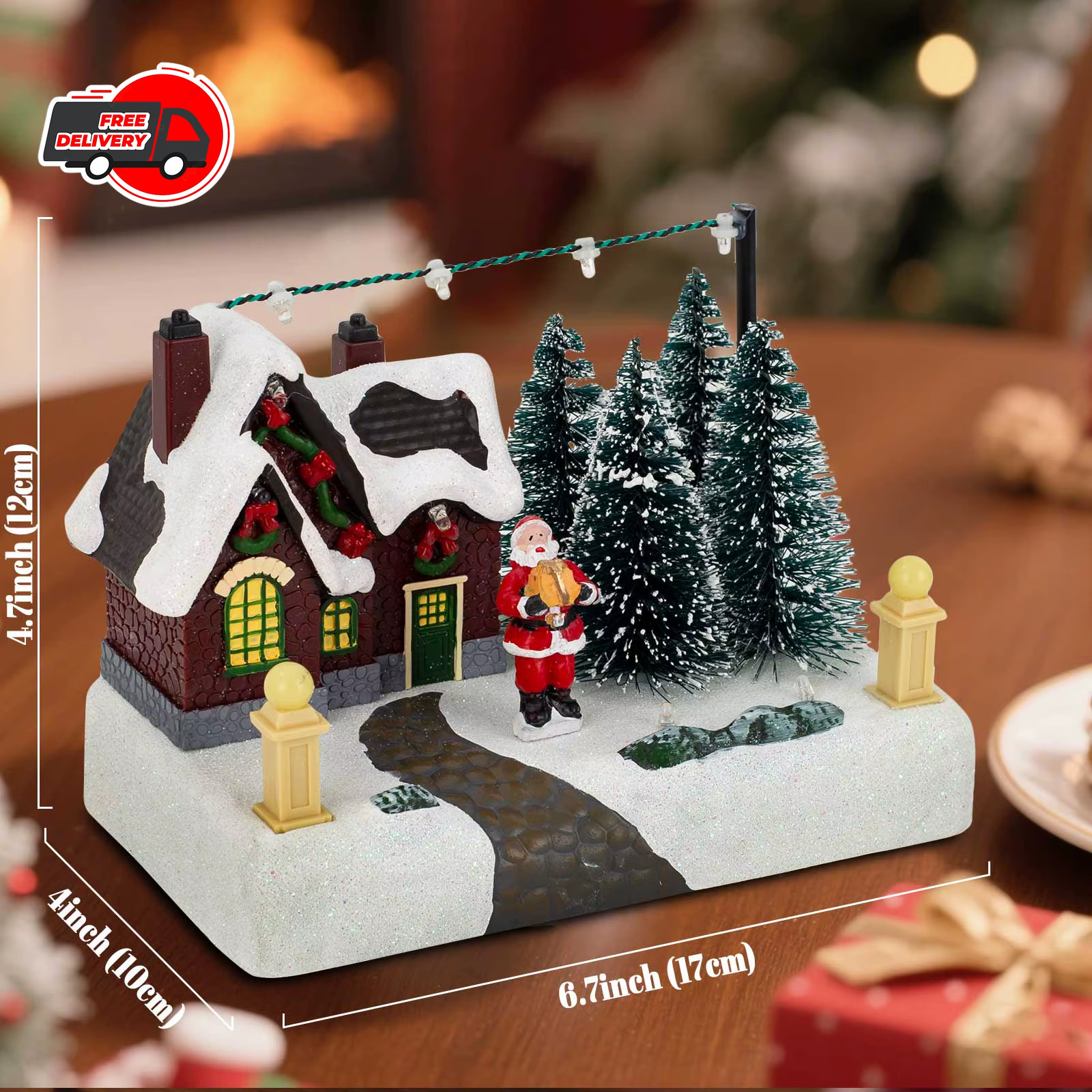 Christmas Village Collectible Building Scene with Lights Trees Santa Snow Town
