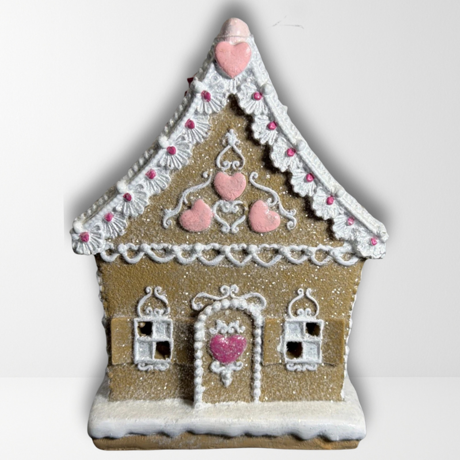 Small Cupcakes LED Button Gingerbread House, Valentine Day Scene With Glitter