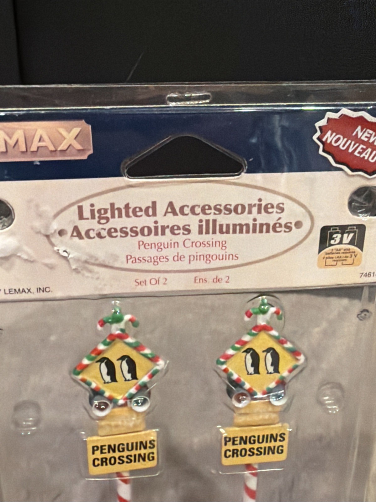 Vintage Lemax Figurines Lighted Penguins Crossing Signs new in package HTF Rare