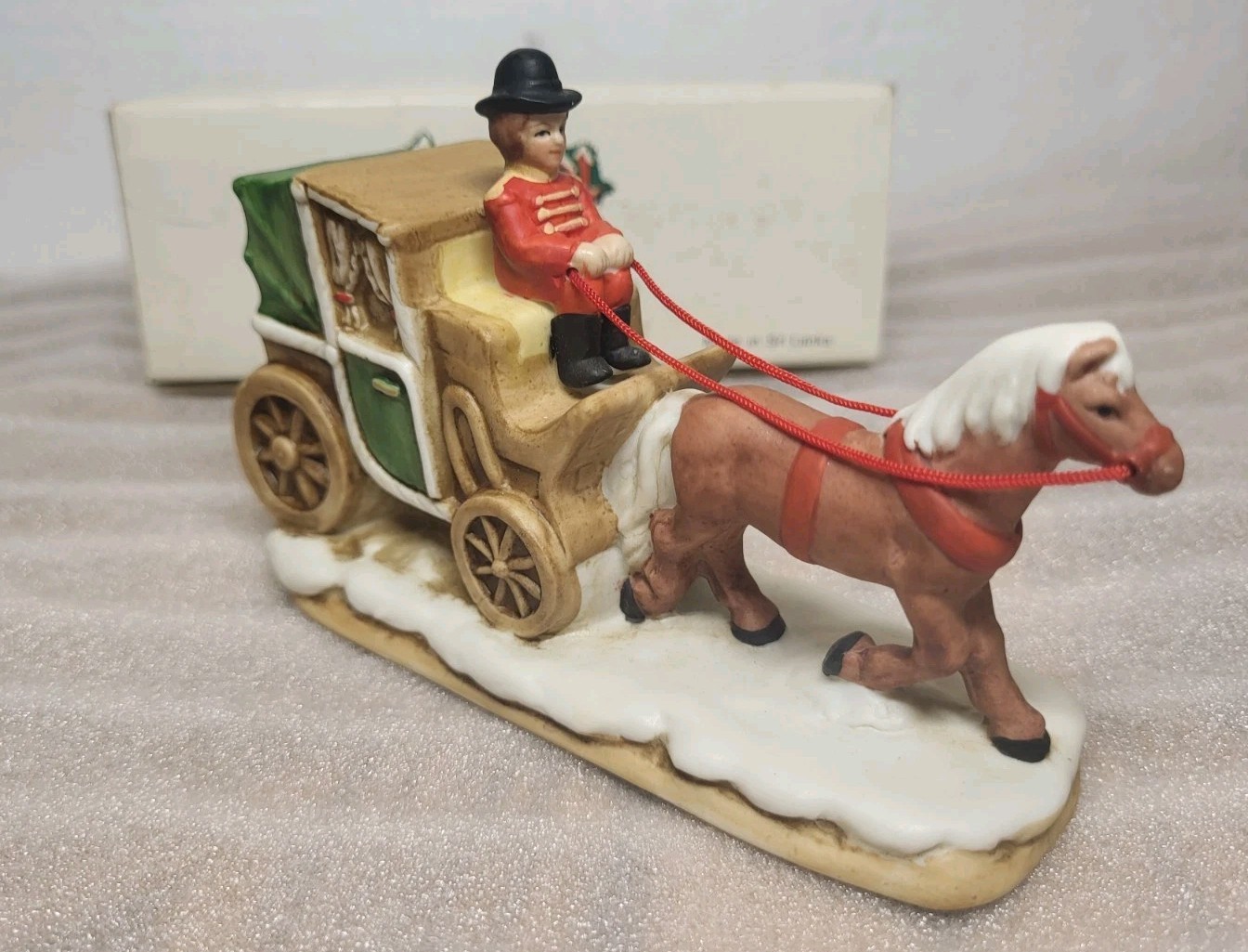 Lefton Village Cab Horse Drawn Carriage 06459 Colonial Village 1987 Coachman