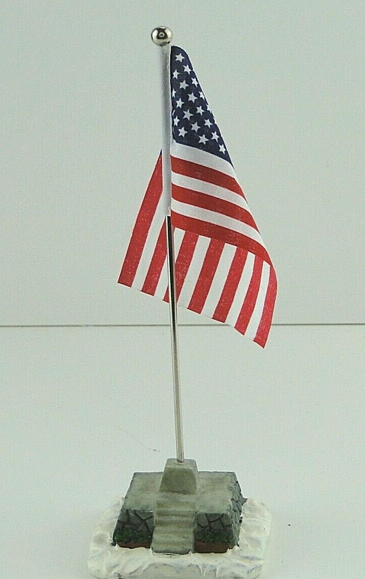 Lemax Christmas Village Accessory American Flagpole with Flag-Resin Stone Base
