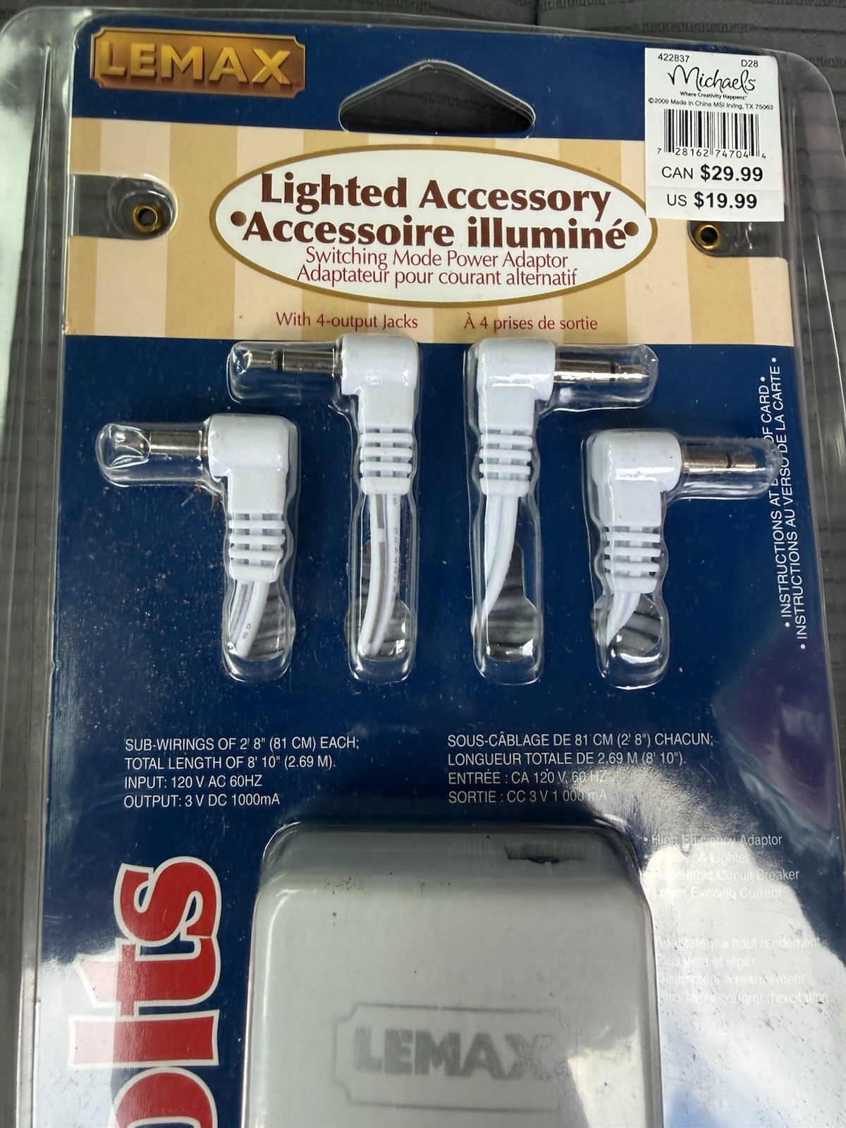 NEW Lemax Lighted Accessory Switching Mode Power Adapter 3 Volts w/4-Output Jack