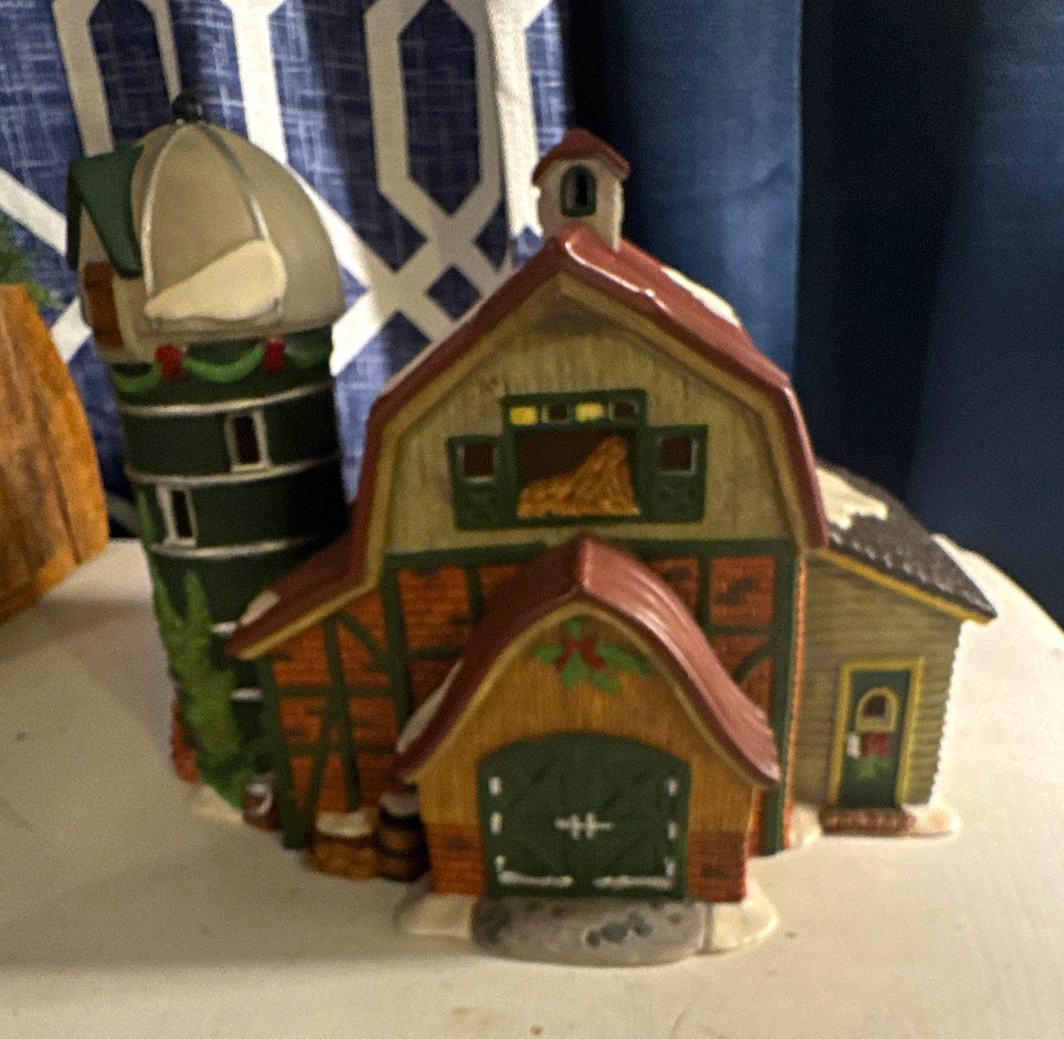 O’Well 1998 Limited Edition Painted Ceramic Snow Village House Barn w/ Silo
