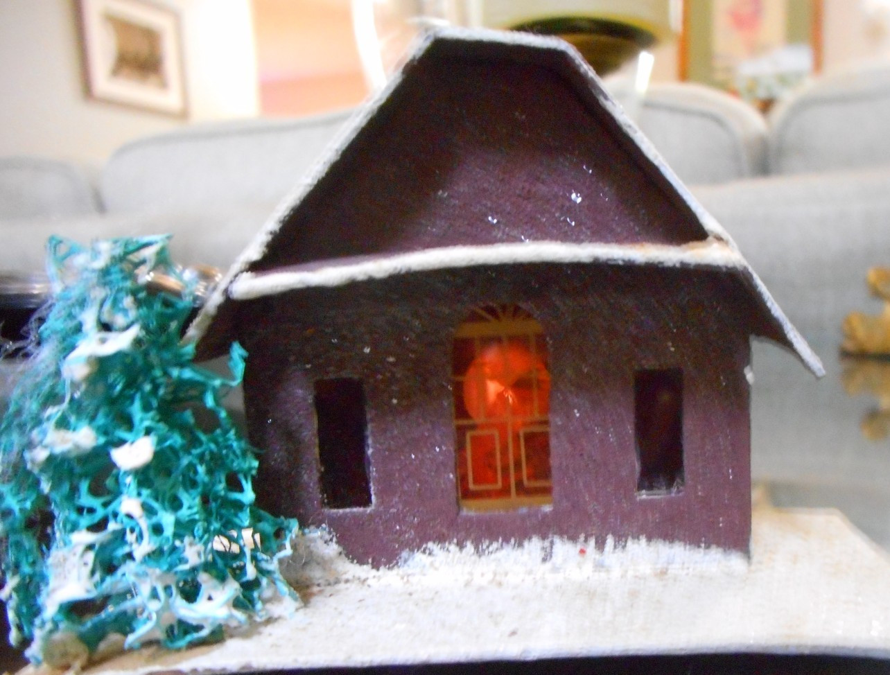 Christmas Village Japan Putz Cardboard Glitter Cello Houses Lot of 3