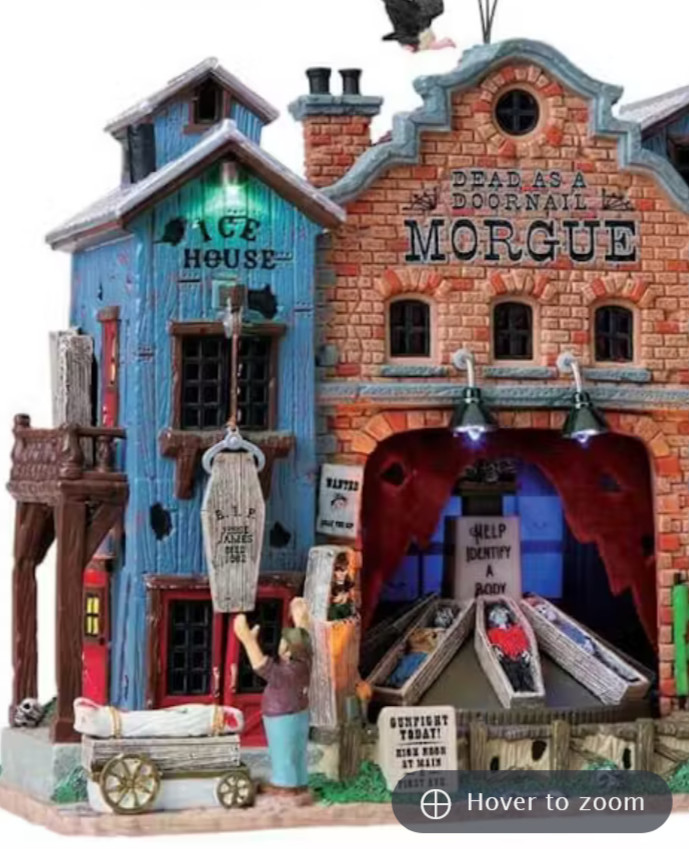 Lemax Spooky Town DEAD AS A DOORNAILMORGUE Animated Light Sound Halloween MINT