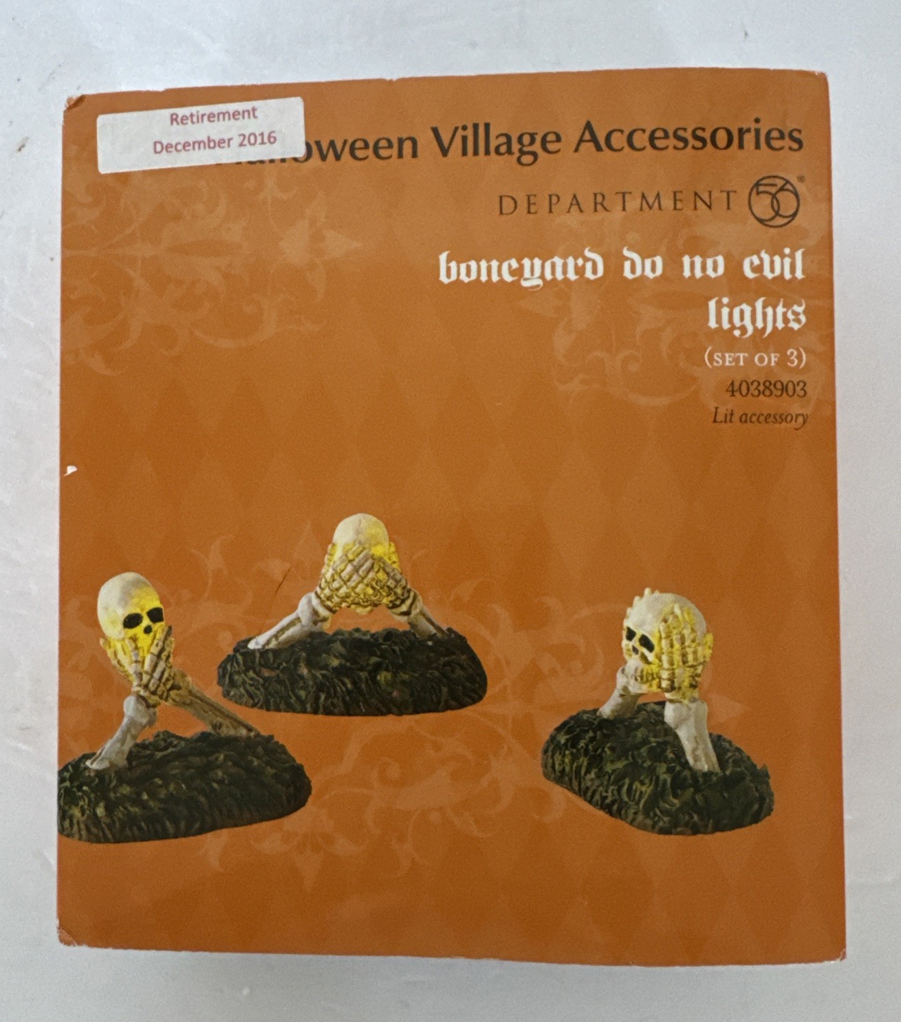 Dept 56 Halloween Bone Yard Do No Evil Lights Skeletons Creepy Accessories NOB