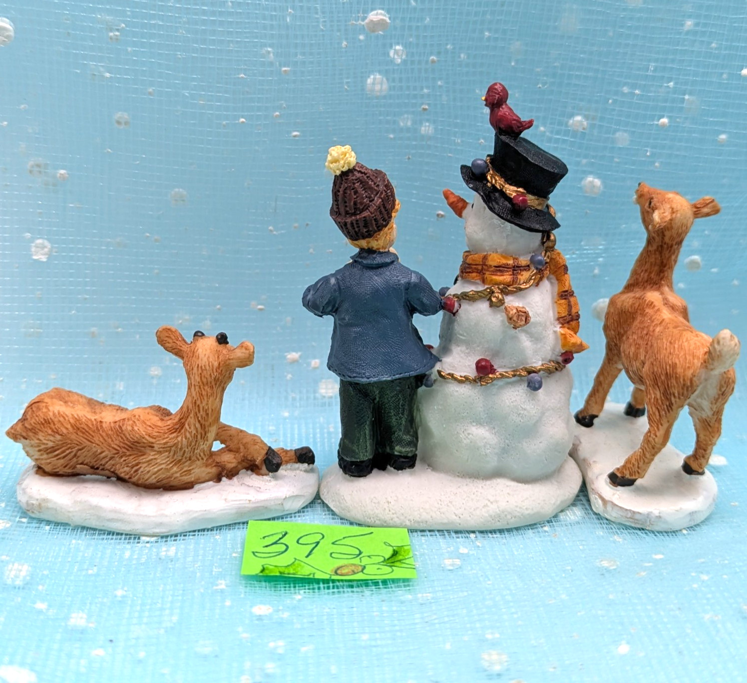 Boy Snowman Deer Bird animal friends Christmas Village Figurines LOOSE INV395