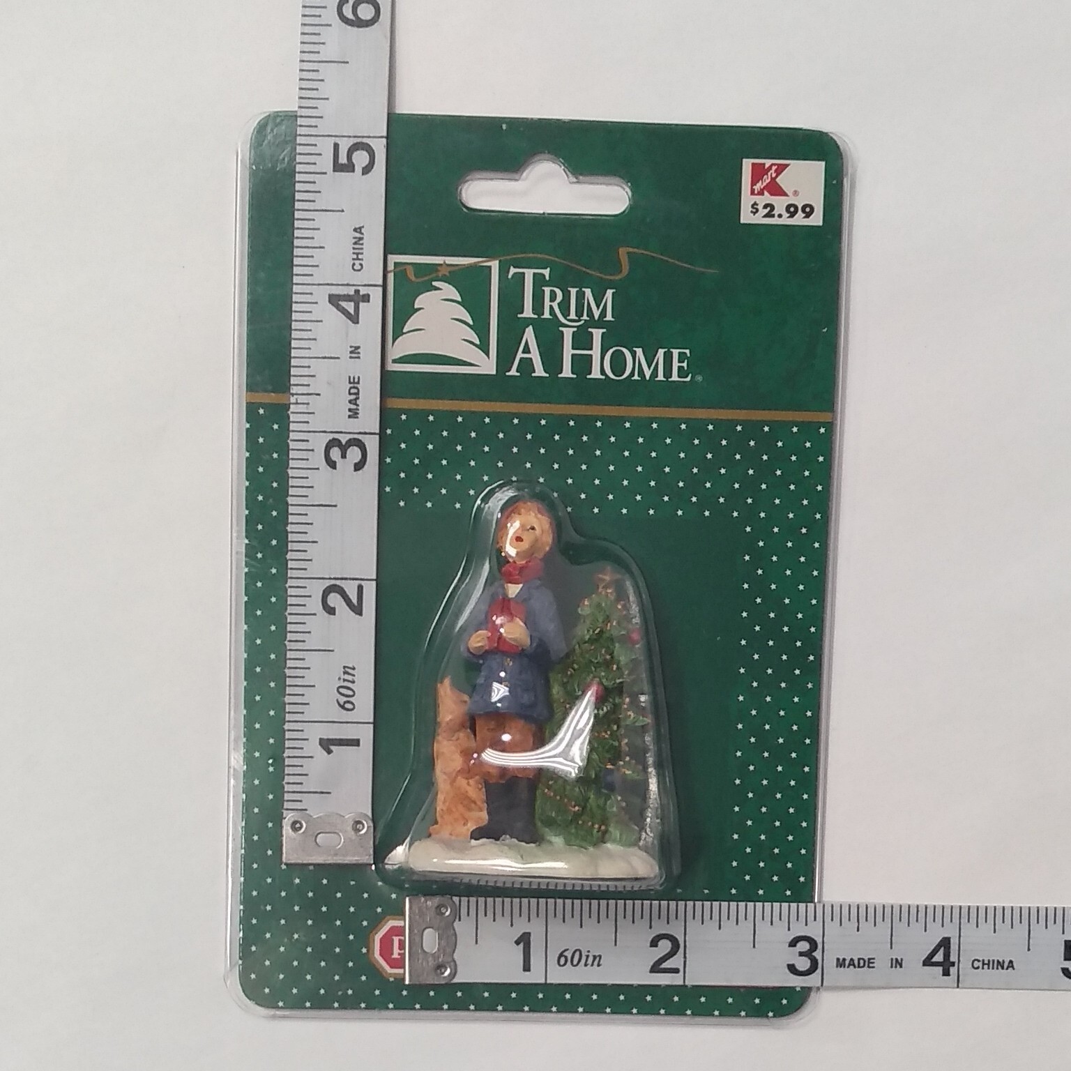 K-Mart Trim a Home Polyresin Figurine Boy Caroler Dog Tree NOS Village Accessory