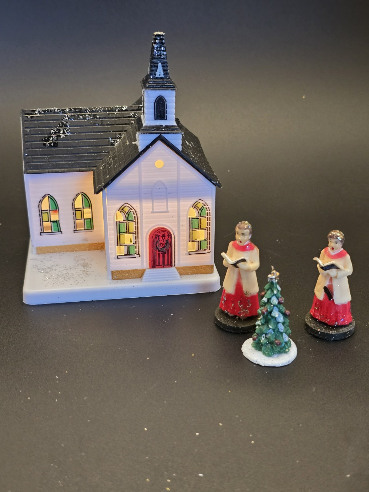 Cobblestone Corners Miniature WINTER CHURCH CHAPEL Village Battery Lighted + Lot