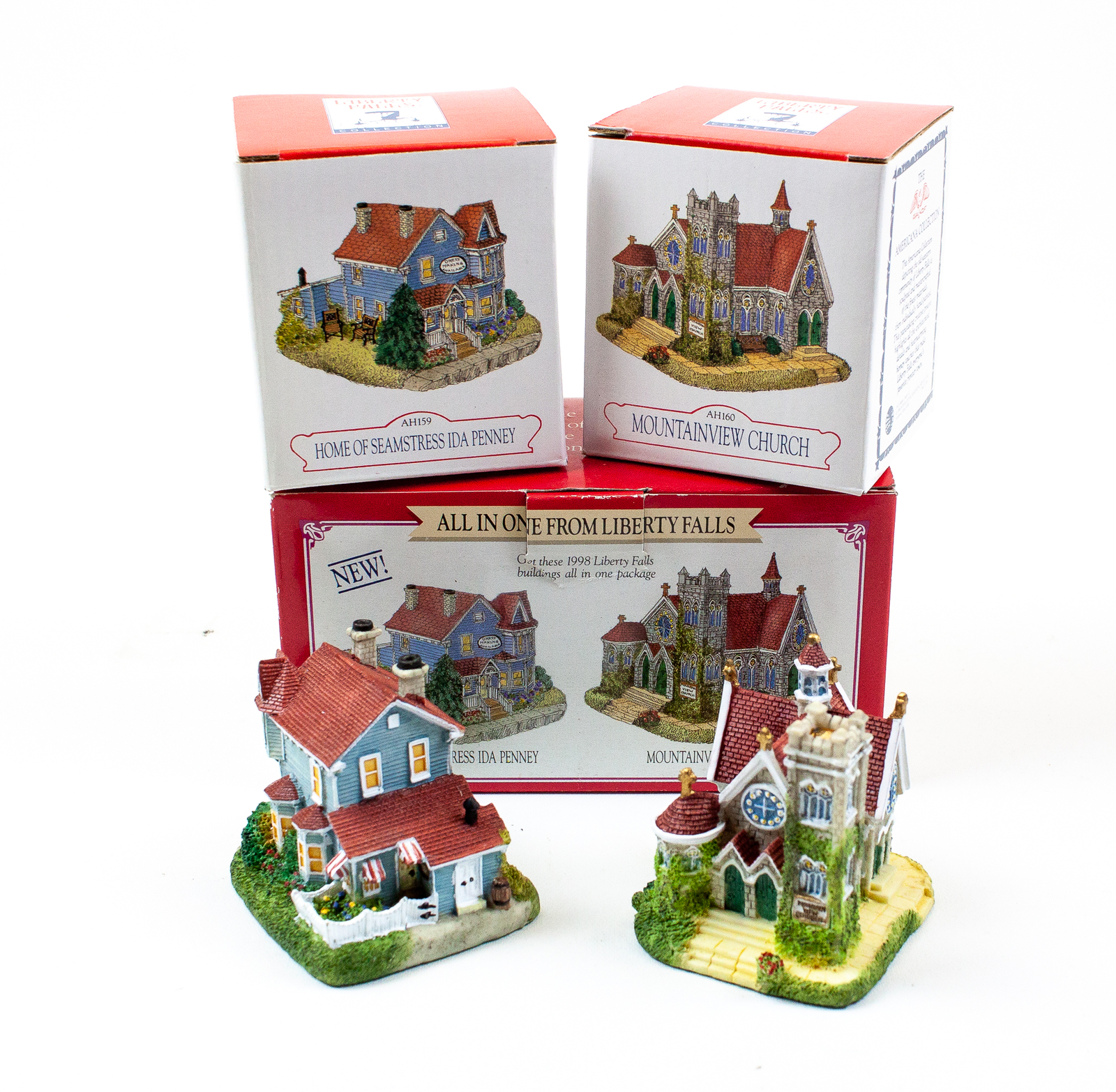 Liberty Falls Miniature Home of Seamstress Penney & Mountainview Church All in 1